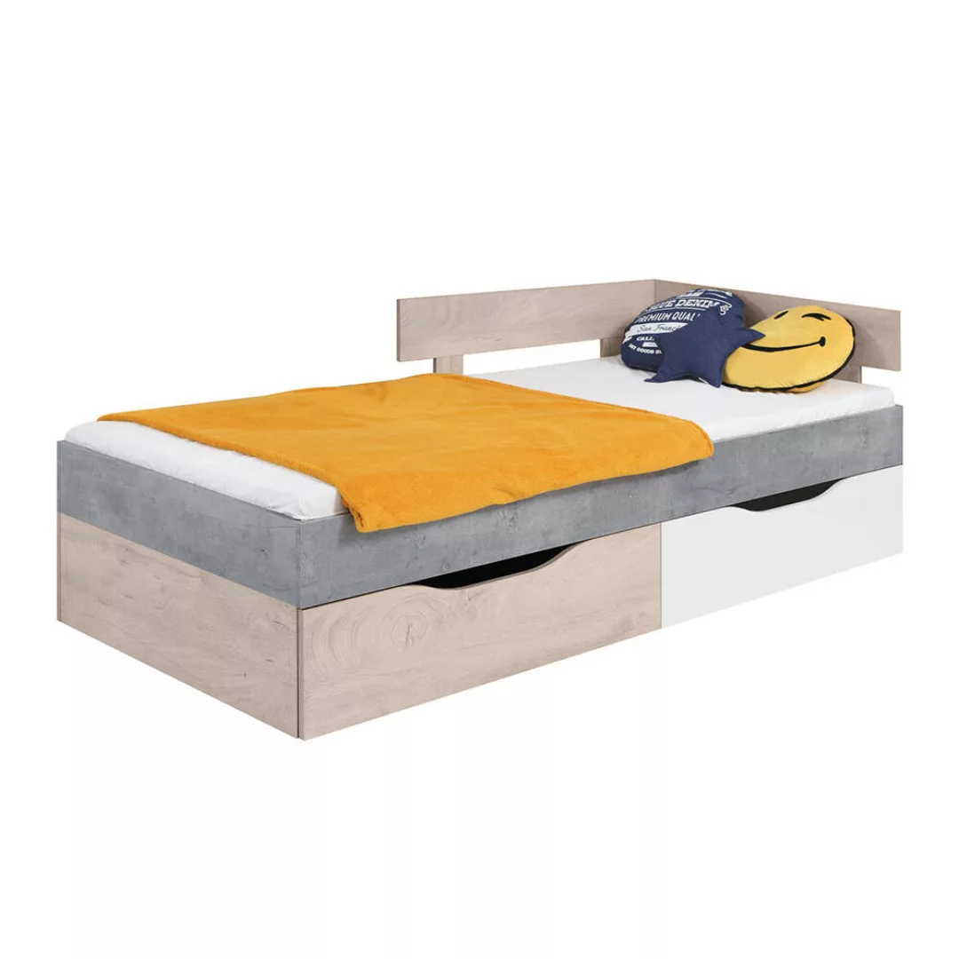 Jugendbett 90x200cm in Beton weiß Eiche SEATTLE-133 günstig online kaufen