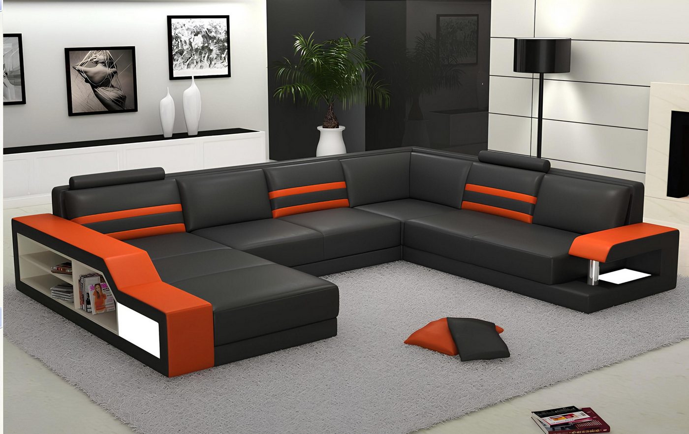 Xlmoebel Ecksofa Hochwertiges Ecksofa für Designer mit USB-Anschluss, Leder günstig online kaufen