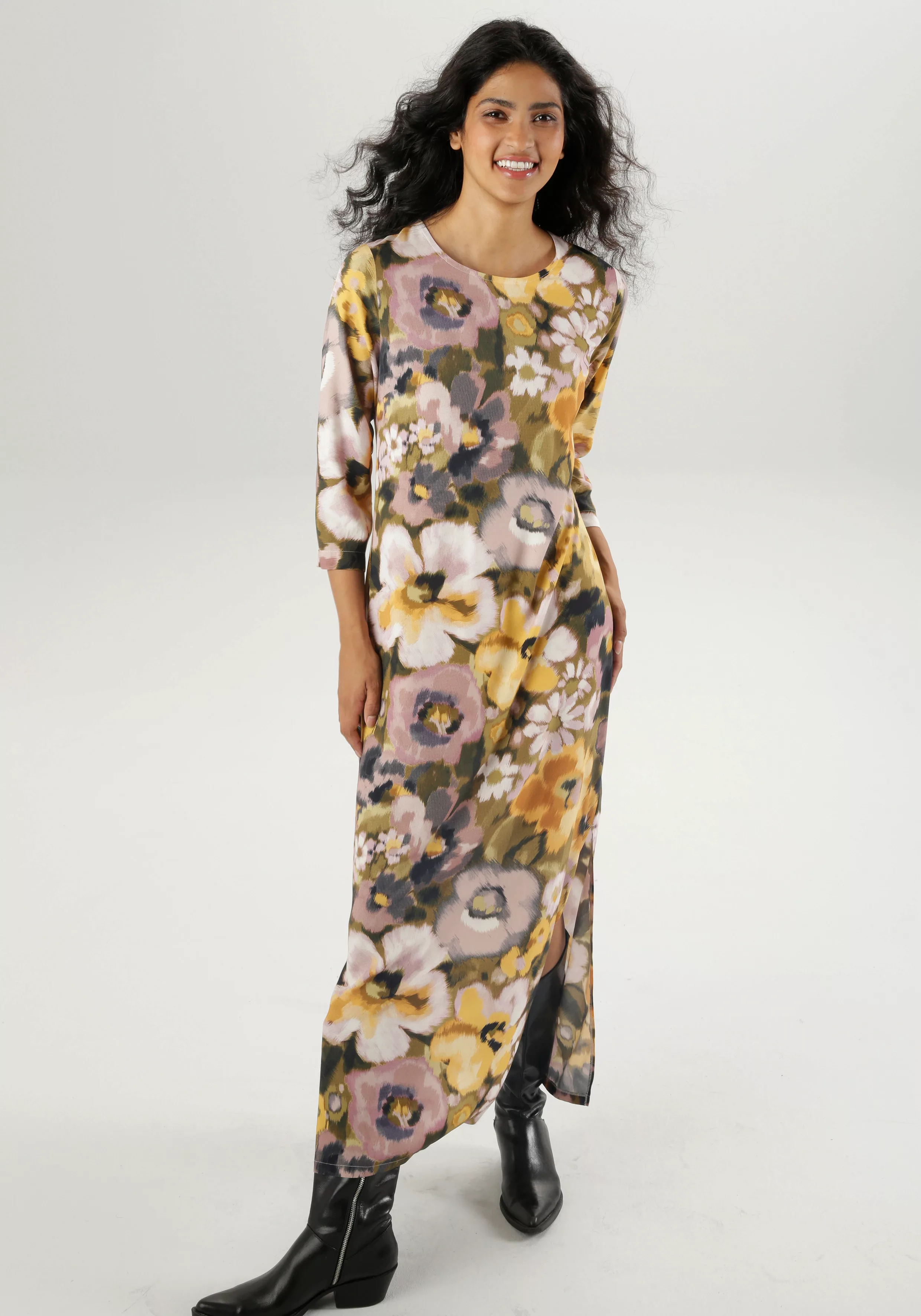 Aniston CASUAL Maxikleid, mit Blütendruck im Batik-Look- jedes Teil ein Uni günstig online kaufen