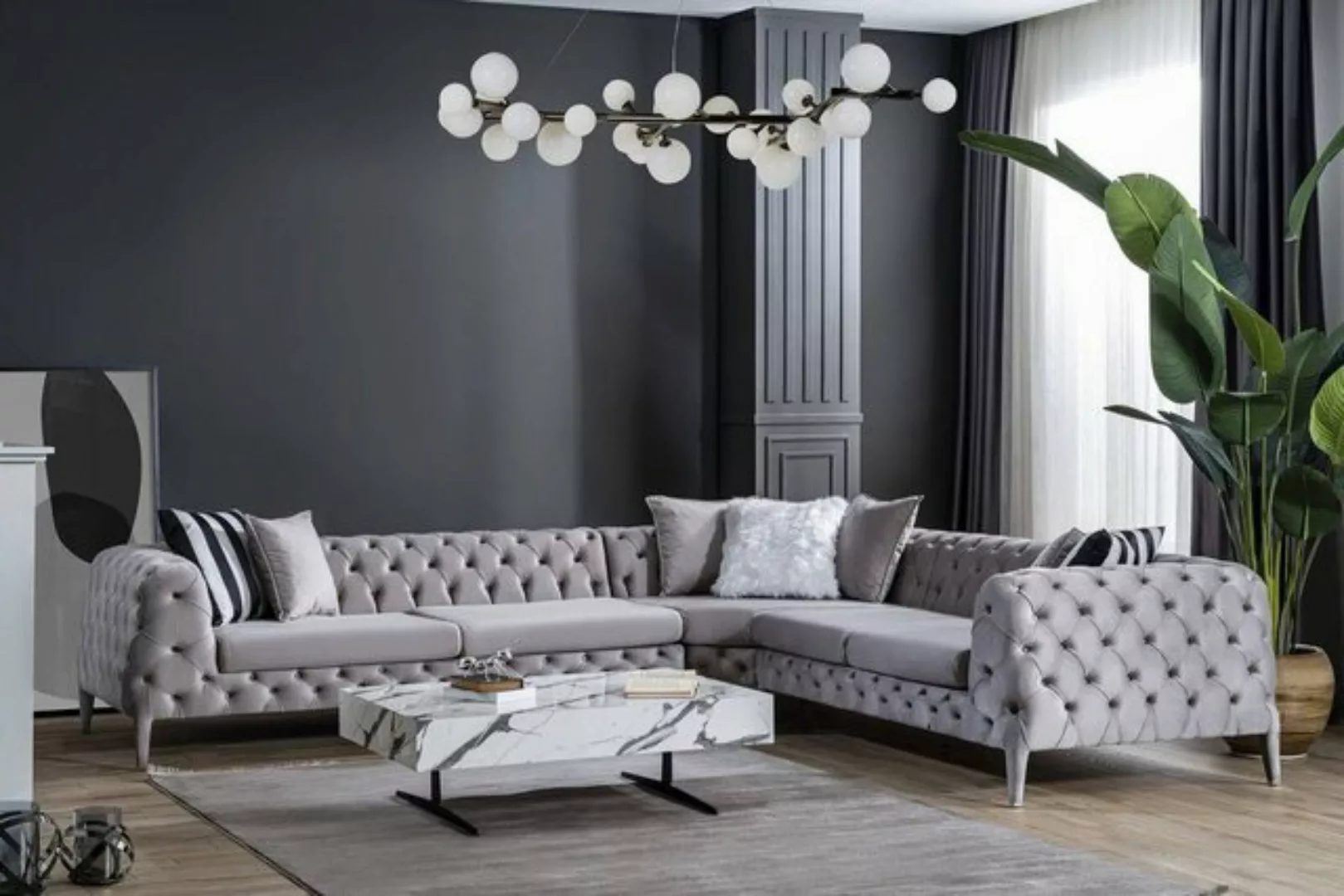 JVmoebel Ecksofa Graues Chesterfield Wohnzimmer L-Form Sofa Ecksofas Polste günstig online kaufen