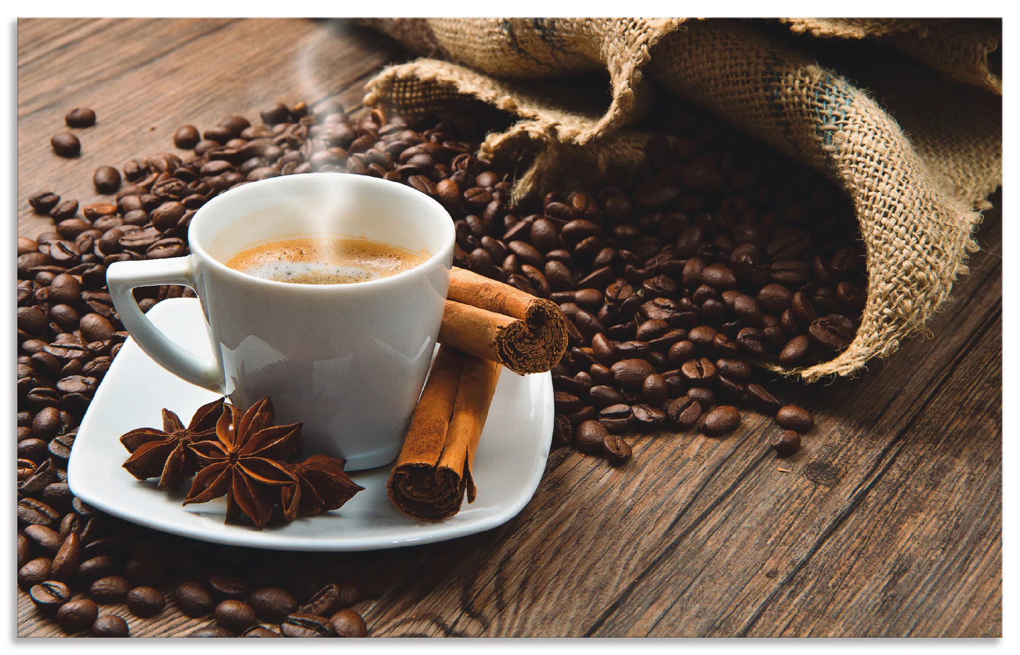 Artland Küchenrückwand »Kaffeetasse Leinensack mit Kaffeebohnen«, (1 tlg.), günstig online kaufen
