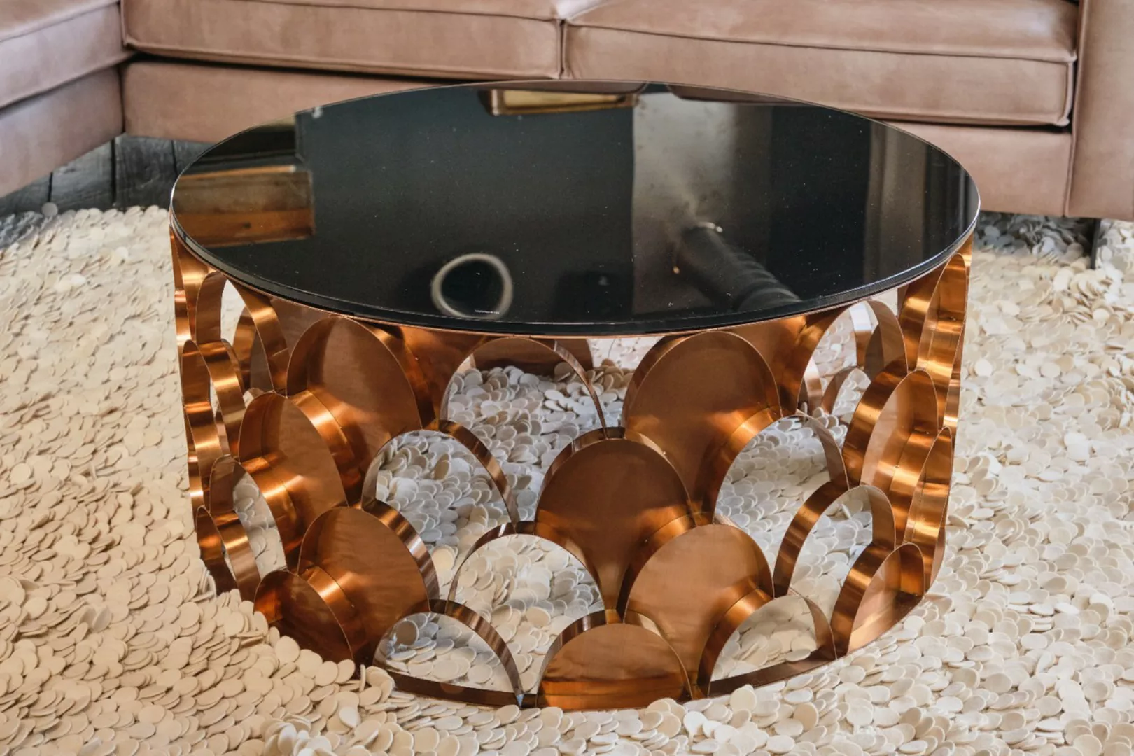 KAWOLA Couchtisch MEDINA Tisch Glas Gestell rosé gold günstig online kaufen
