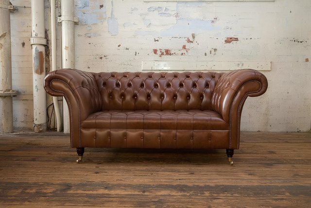 Xlmoebel Sofa Chesterfield Leder Zweisitzer-Sofa mit Designer-Textilbezug, günstig online kaufen