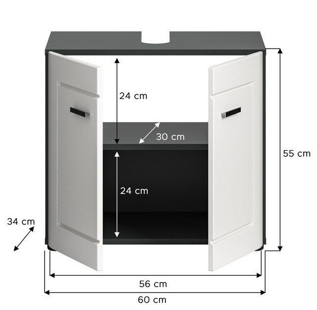 Inn.Furn Waschbeckenunterschrank Lejan (Badschrank in weiß und grau, 2-türi günstig online kaufen