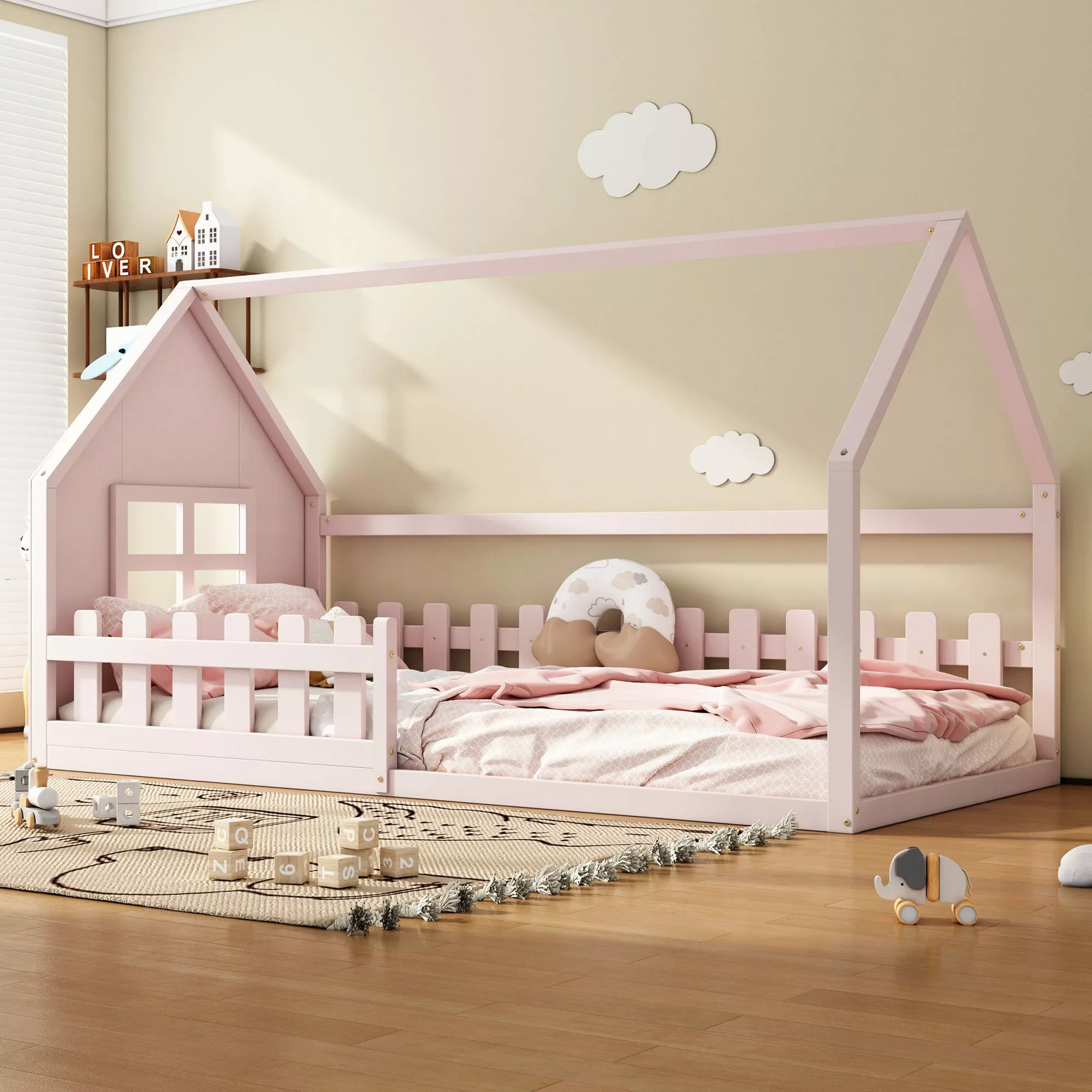 HAUSS SPOLE Kinderbett 90x200cm mit Zäune günstig online kaufen