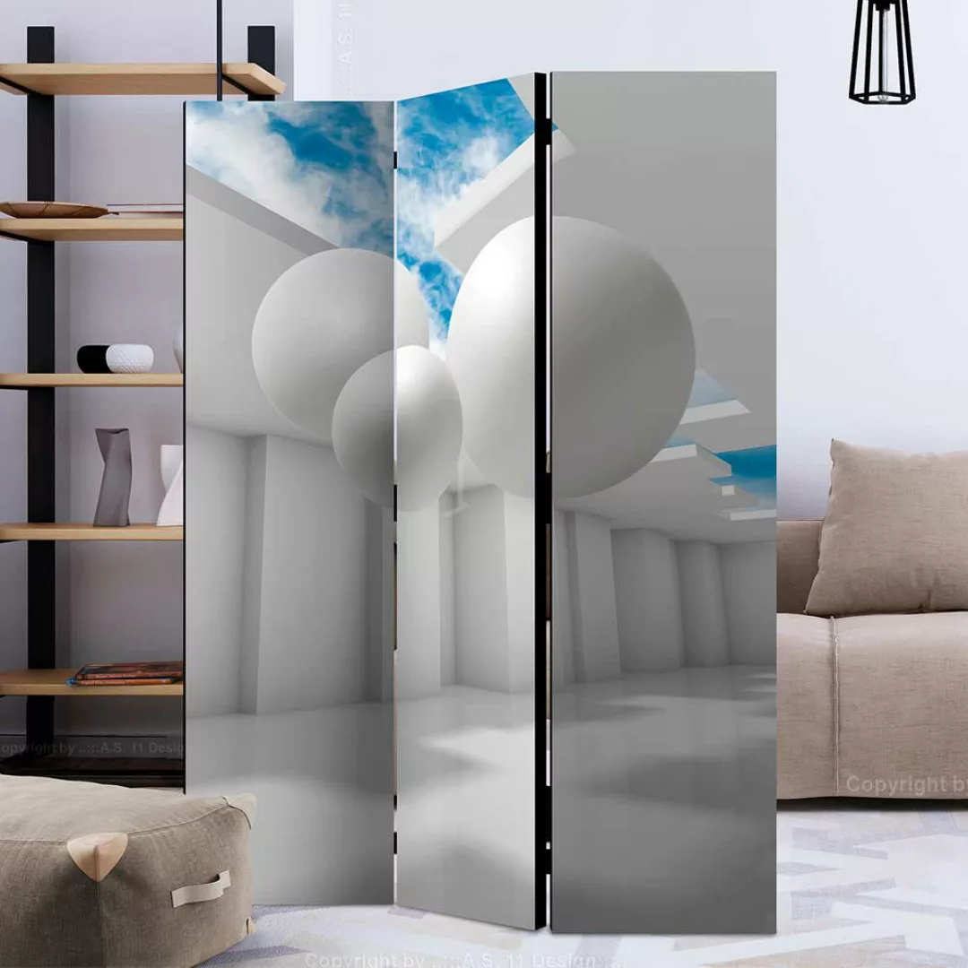 Raumteiler in Grau Blau Weiß drei Elementen günstig online kaufen