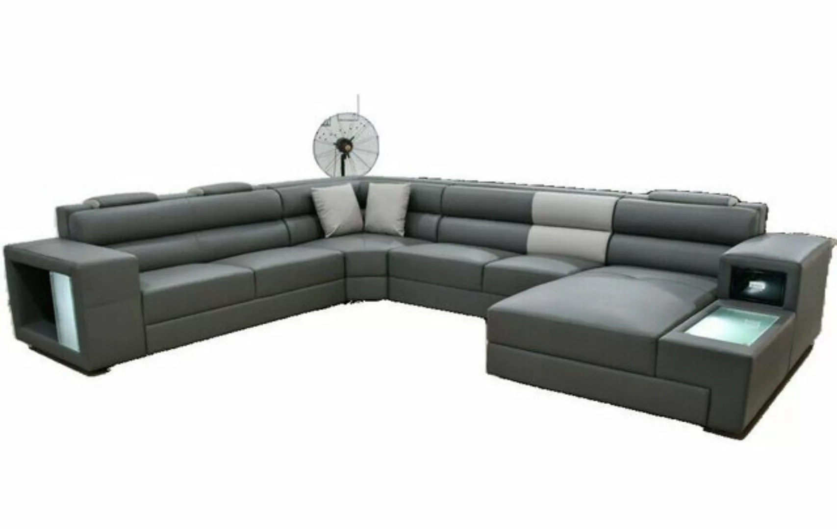 JVmoebel Ecksofa Wohnlandschaft Design Modern Leder Sofas Grau Neu Sofa U-F günstig online kaufen