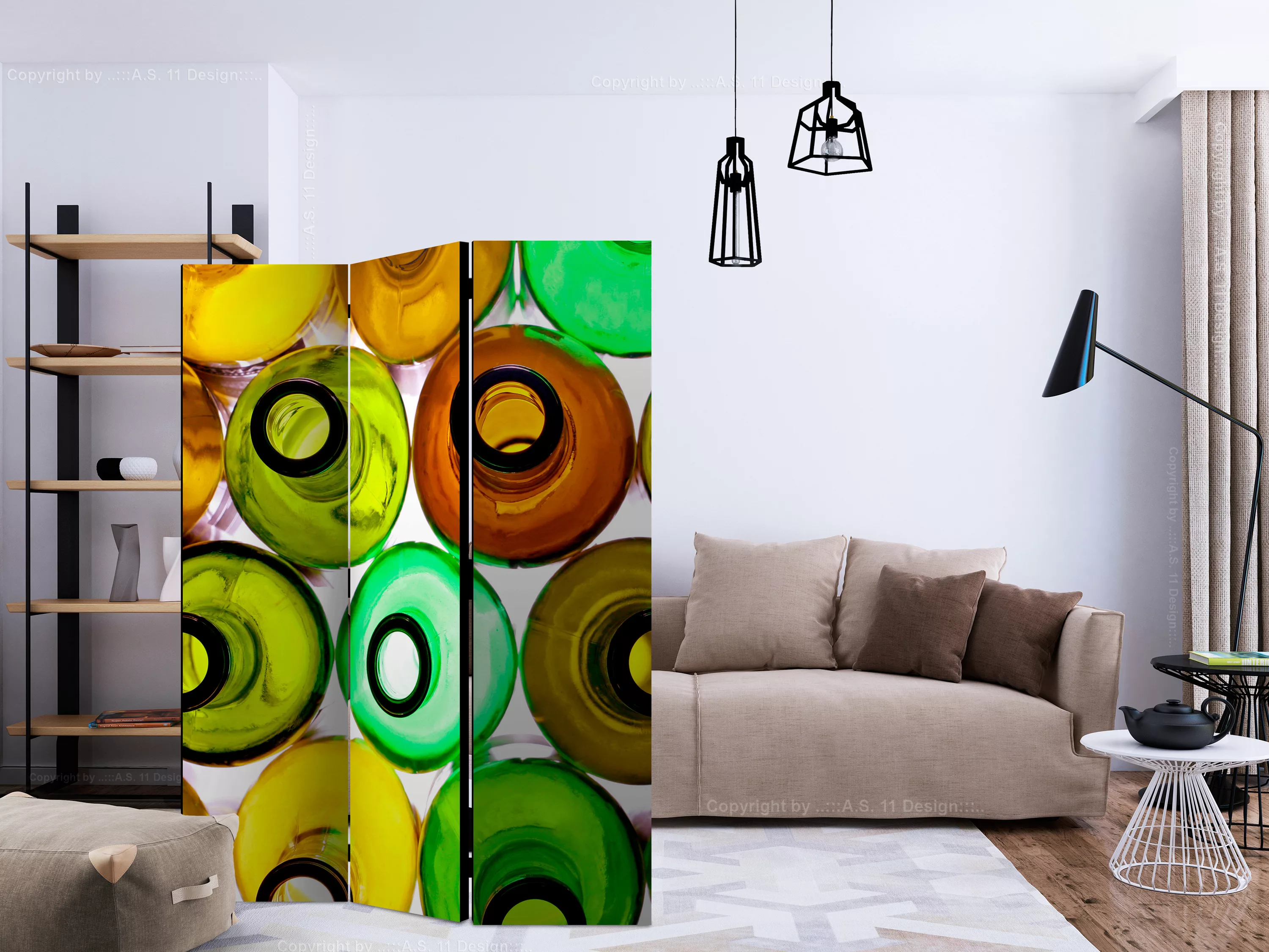 3-teiliges Paravent - Bottles (background) [room Dividers] günstig online kaufen