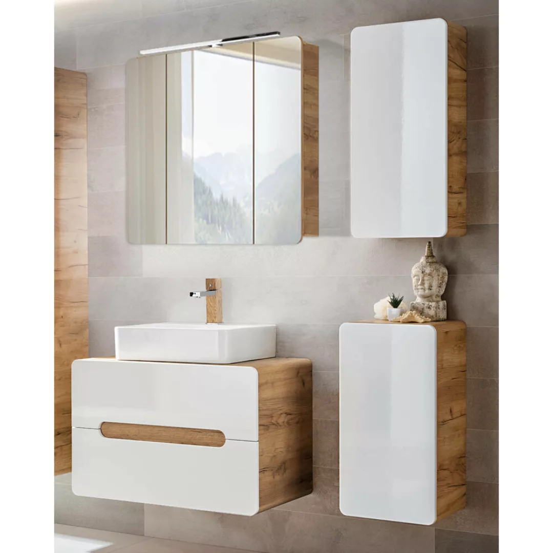Badezimmer Möbelset mit Keramik Waschtisch LUTON-56 in Hochglanz weiß mit W günstig online kaufen