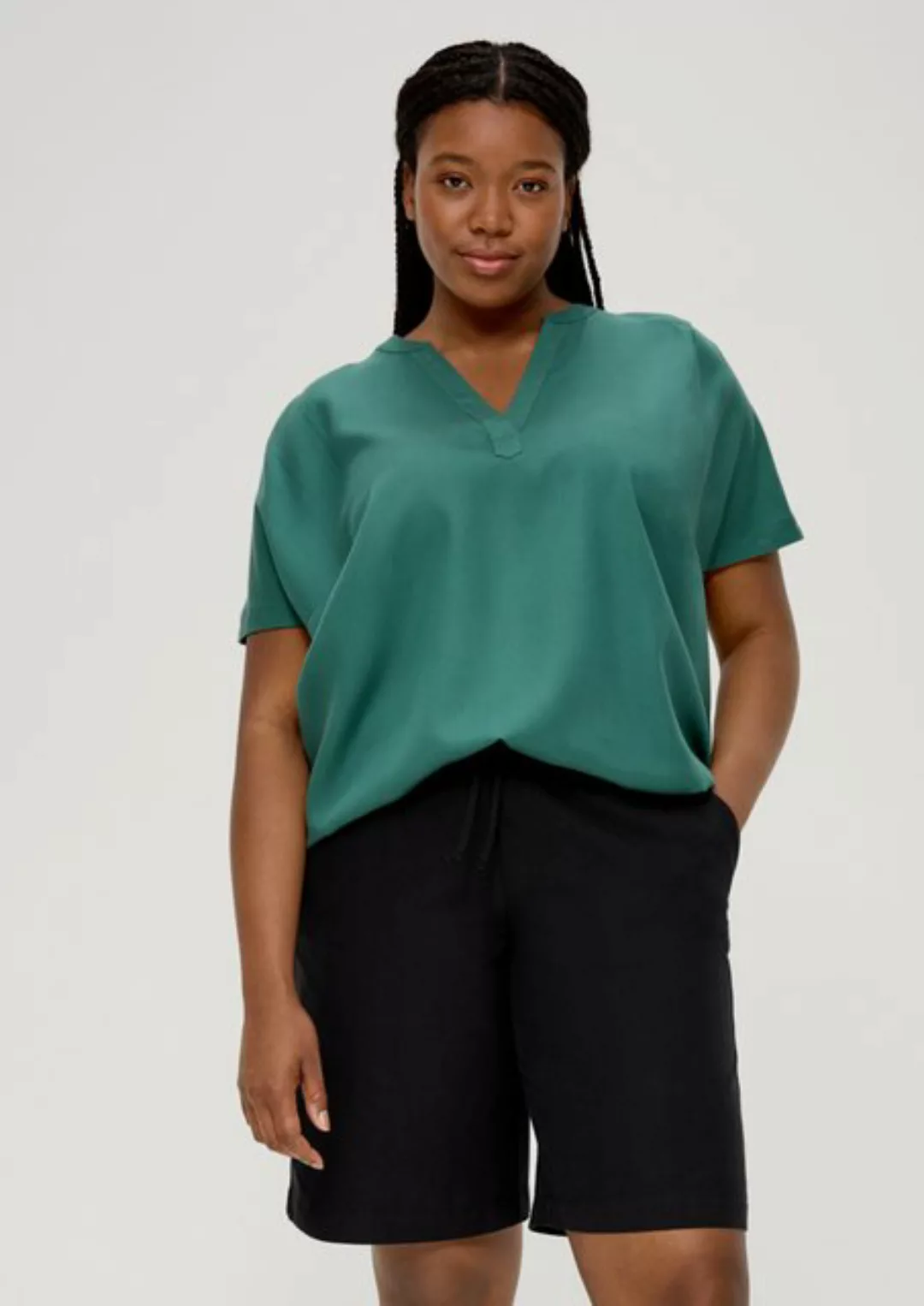 TRIANGLE Kurzarmbluse Twill-Bluse mit Schulterfalten Logo günstig online kaufen