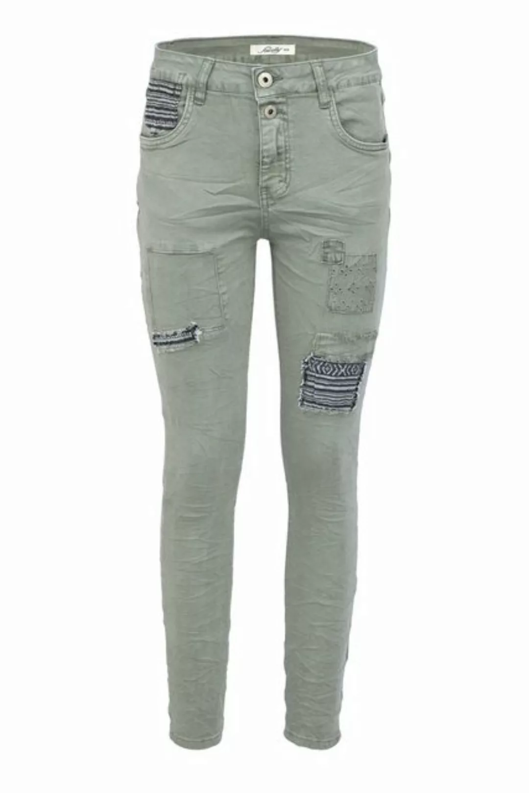 Jewelly Regular-fit-Jeans Stretch Boyfriend Jeans - Patches Aufnäher - günstig online kaufen