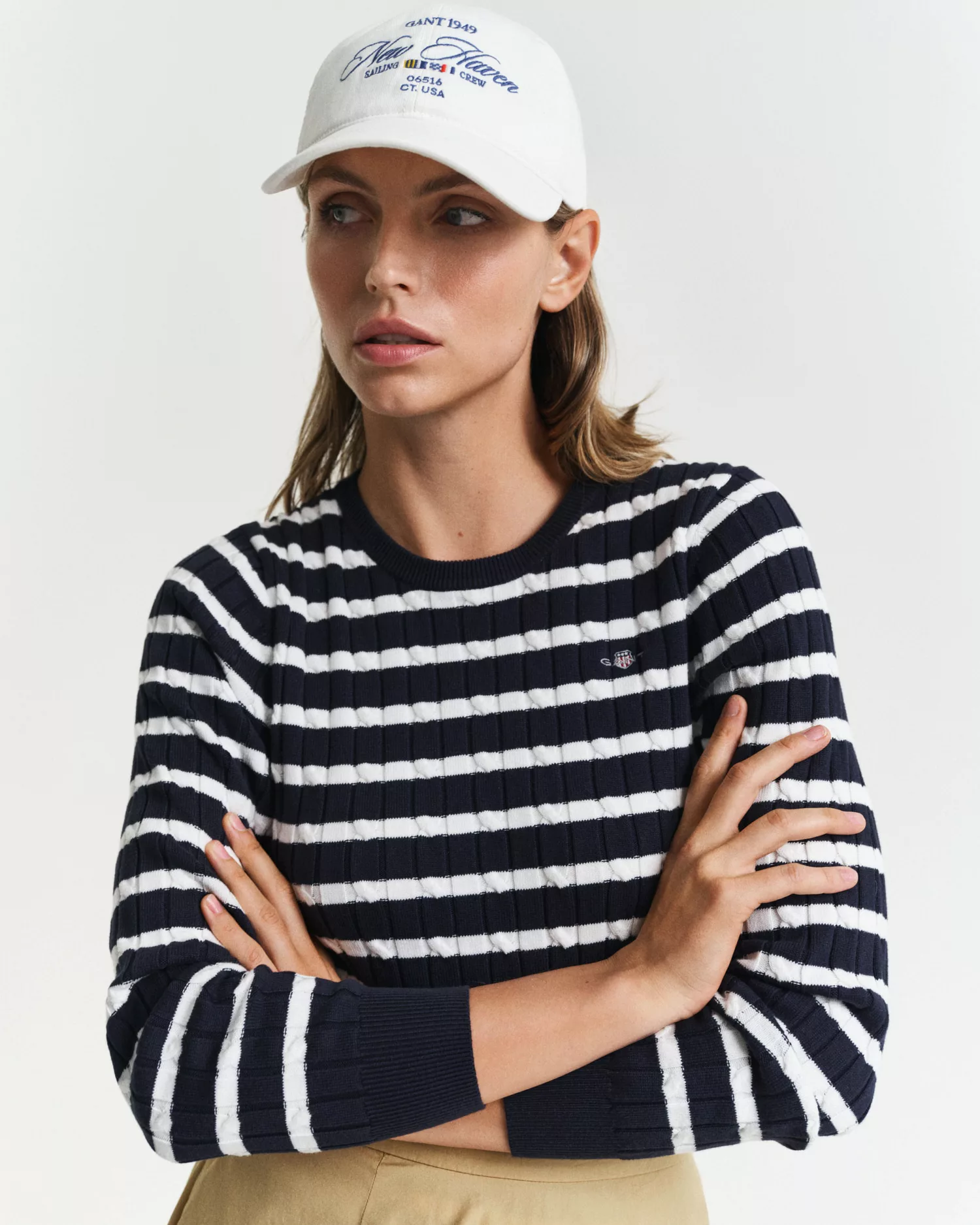 Gant Rundhalspullover "STRETCH COTTON CABLE STRIPE C-NECK" günstig online kaufen