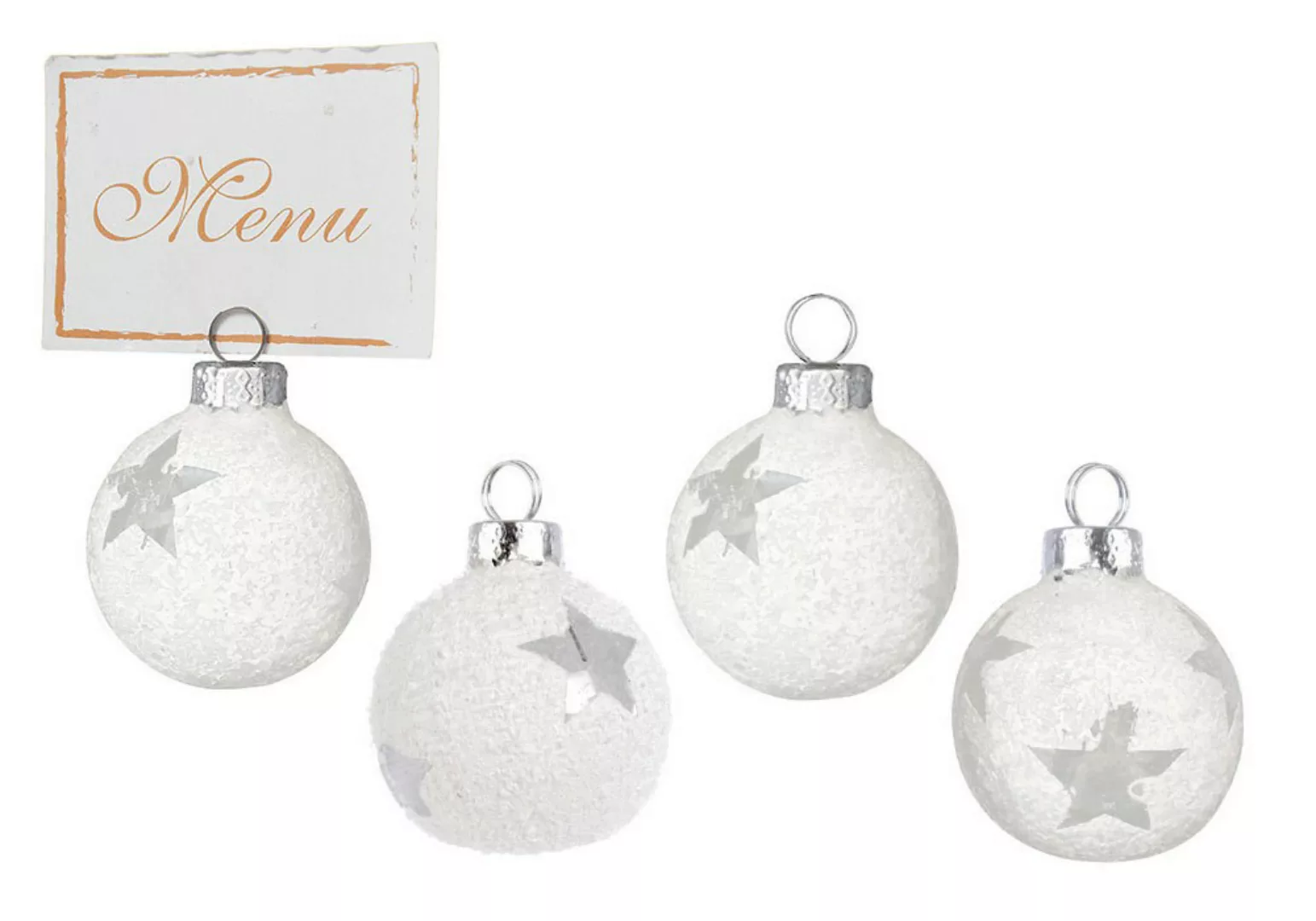 Tischkartenhalter Christbaumkugel Stern Schnee Weiß 4 Stück Glas Weihnachte günstig online kaufen