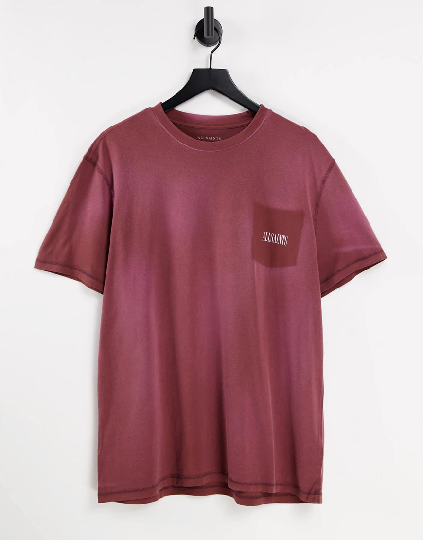 AllSaints – Ayers – T-Shirt in verblichenem Rot mit Aufnäher günstig online kaufen