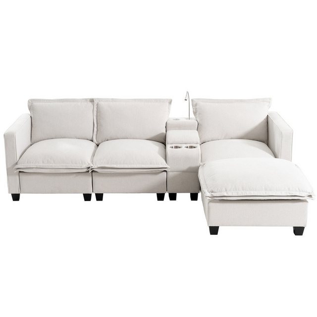 Merax Sofa L-förmiges Ecksofa aus Chenille-Stoff, 3-Sitzer-Sofa mit Leselam günstig online kaufen