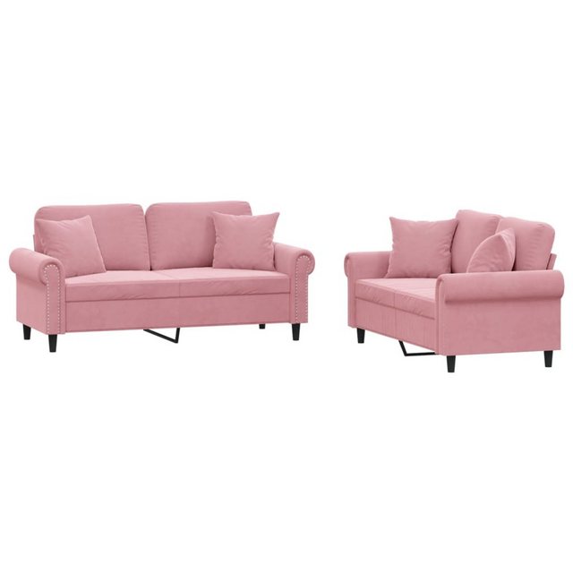 vidaXL Sofa 2-tlg. Sofagarnitur mit Kissen Rosa Samt günstig online kaufen