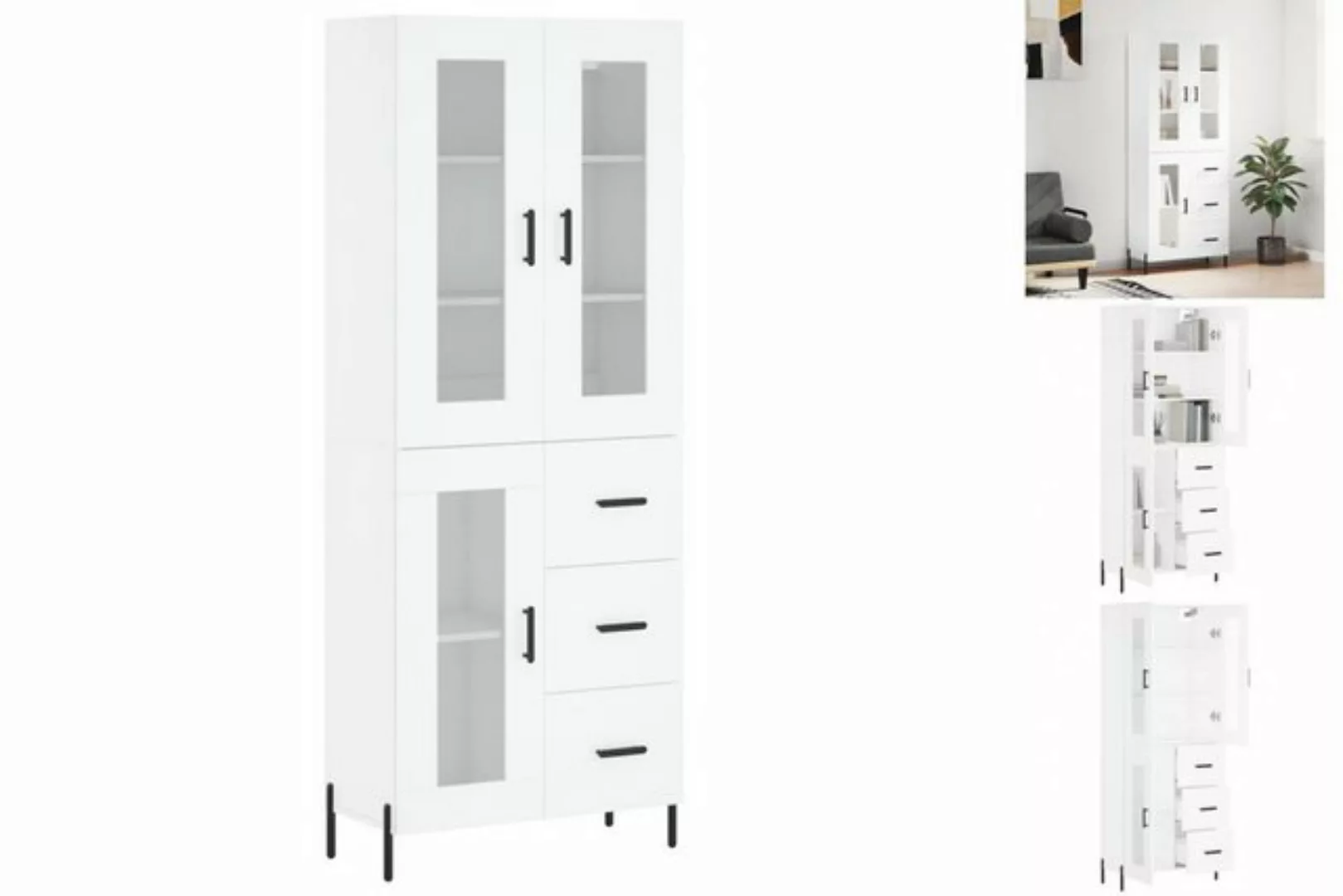 vidaXL Vitrine Highboard Weiß 69,5x34x180 cm Spanplatte Glas Vitrine günstig online kaufen