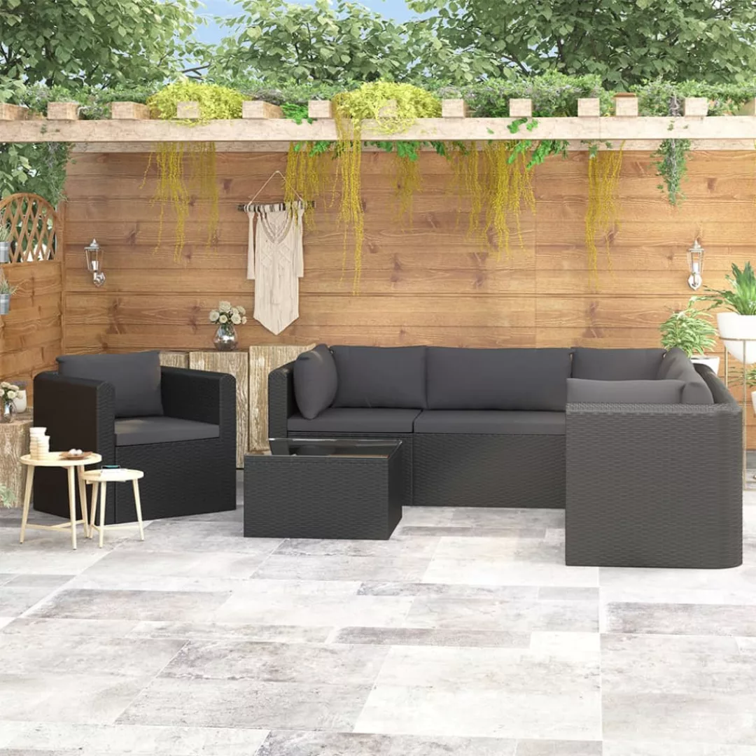 7-tlg. Garten-lounge-set Mit Auflagen Poly Rattan Schwarz günstig online kaufen