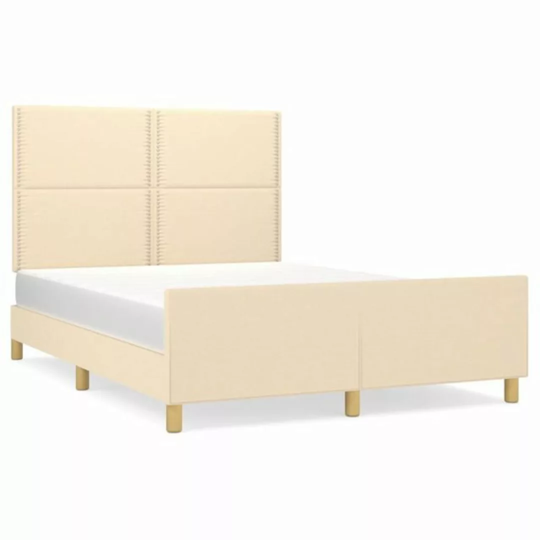 vidaXL Bettgestell Bettrahmen mit Kopfteil Creme 140x190 cm Stoff Bett Bett günstig online kaufen