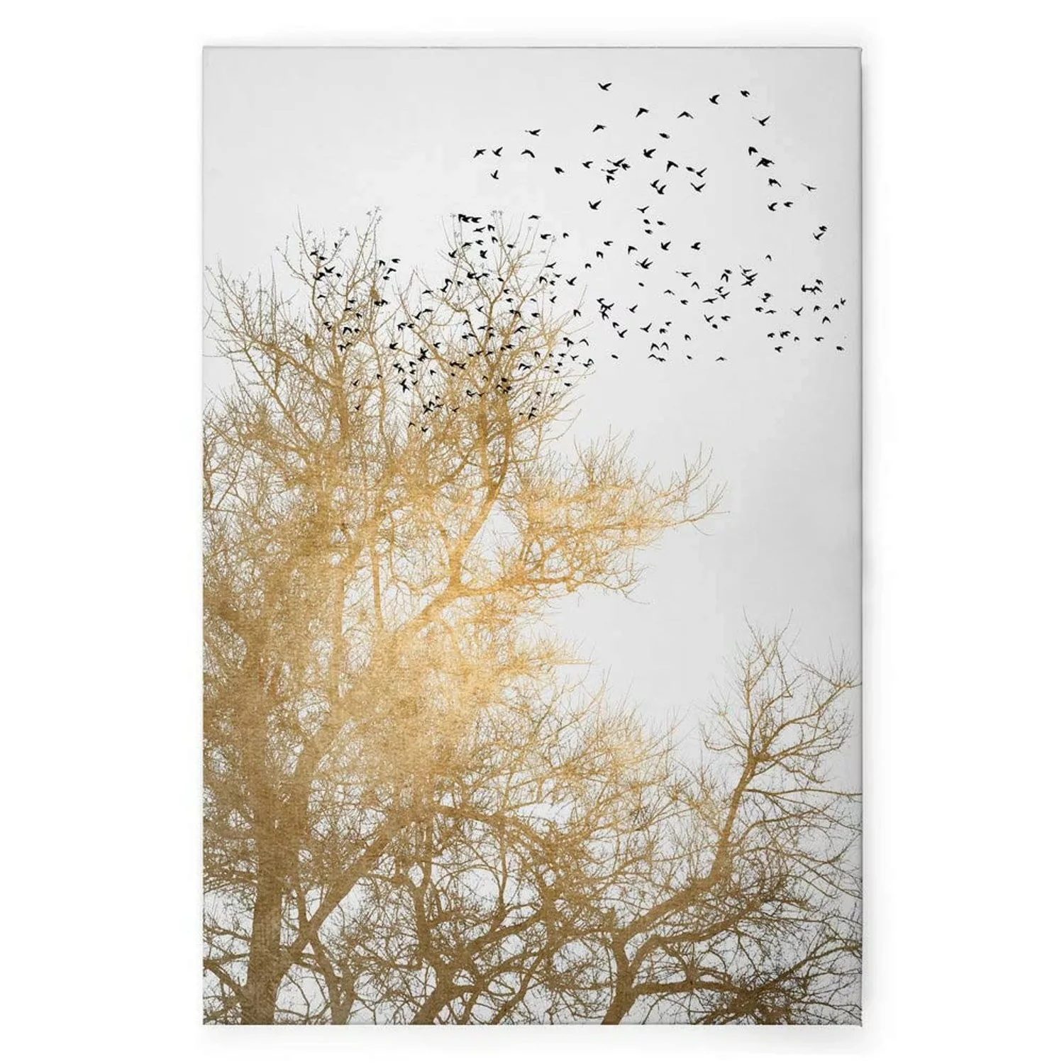 Bricoflor Leinwandbild Mit Baumkrone Vogelschwarm Wanddeko Bild In Gold Wei günstig online kaufen