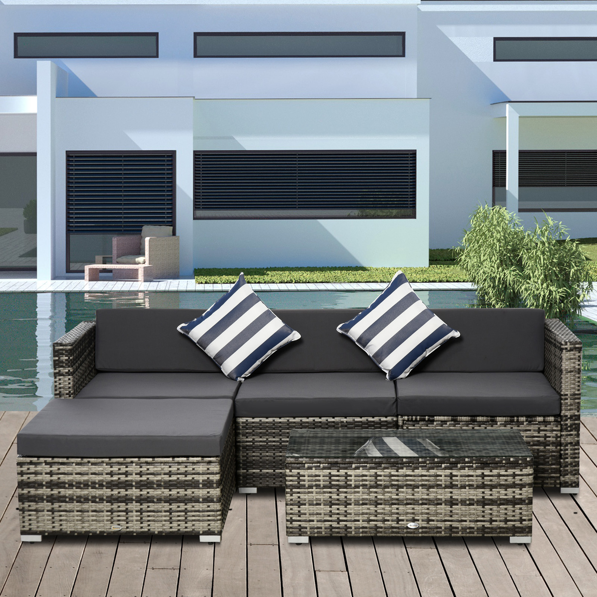 Gartenmöbel Set Polyrattan Gartengarnitur Grau inkl. Loungeset Beistelltisc günstig online kaufen