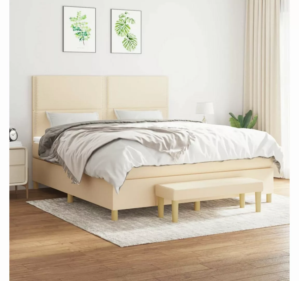 vidaXL Boxspringbett Boxspringbett mit Matratze Creme 160x200 cm Stoff Bett günstig online kaufen