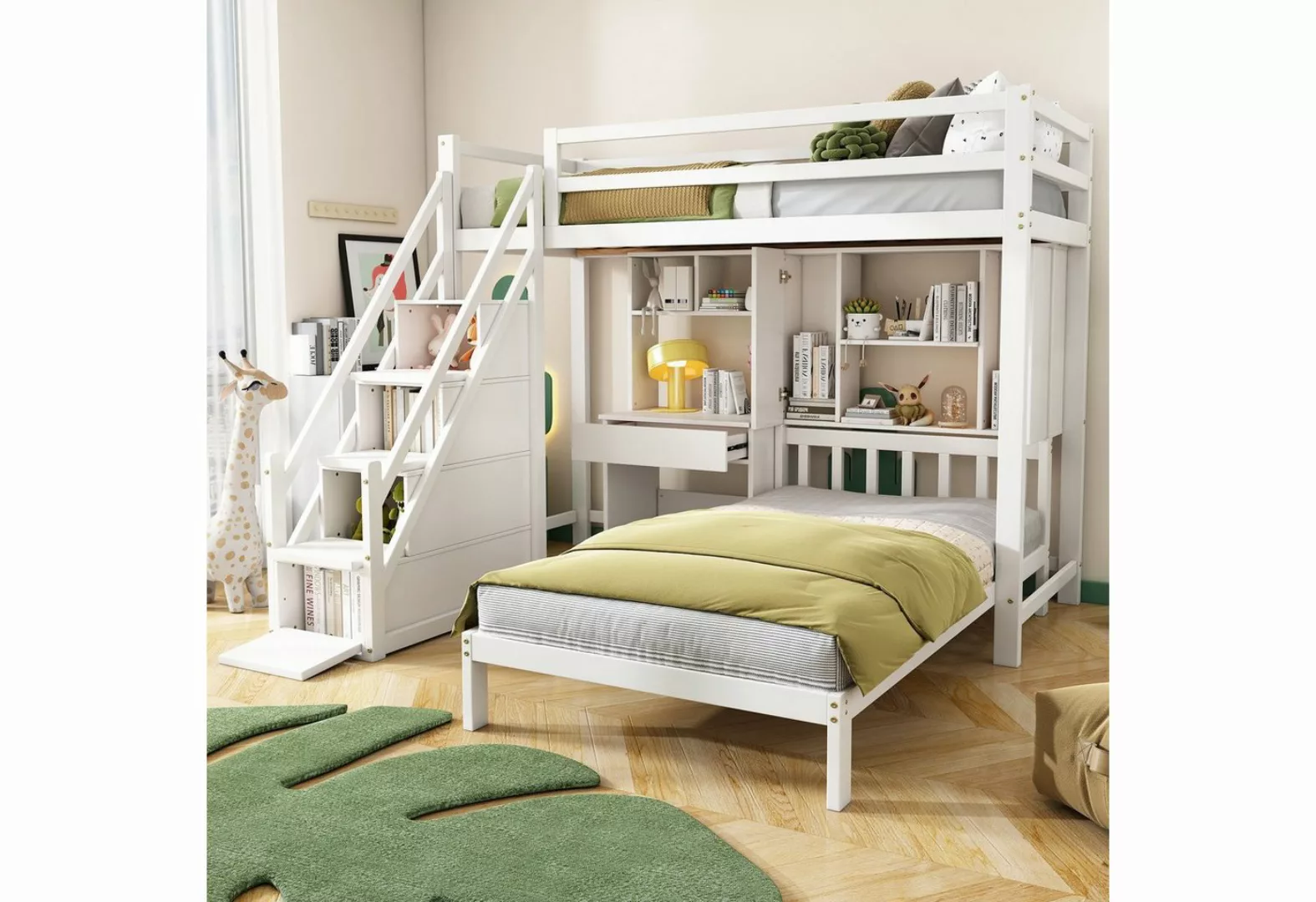 REDOM Etagenbett Doppelbett Etagenbett (mit Schreibtisch und Regale, mit La günstig online kaufen
