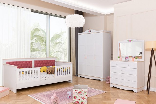 Xlmoebel Bett Kinderzimmermöbel-Set in Weiß mit Bett, Schrank und Kommode ( günstig online kaufen