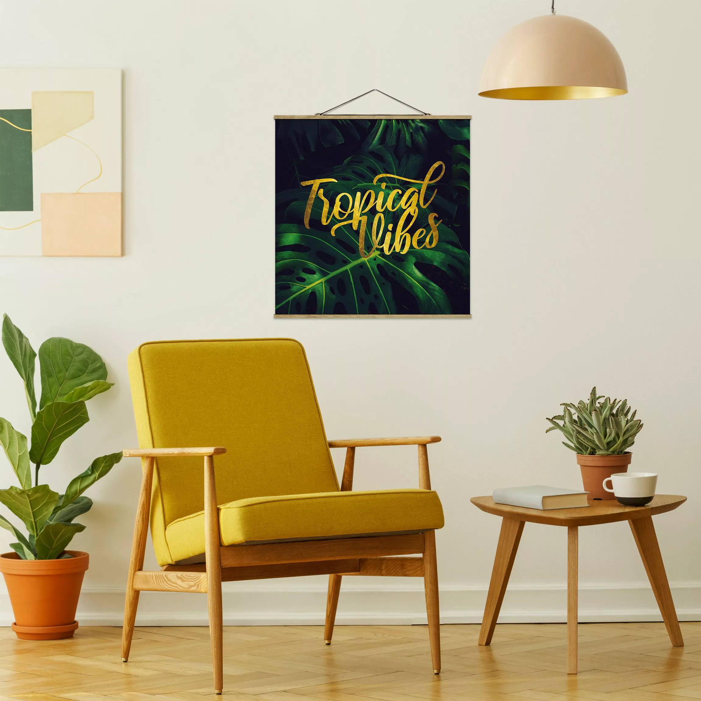 Stoffbild Spruch mit Posterleisten - Quadrat Dschungel - Tropical Vibes günstig online kaufen