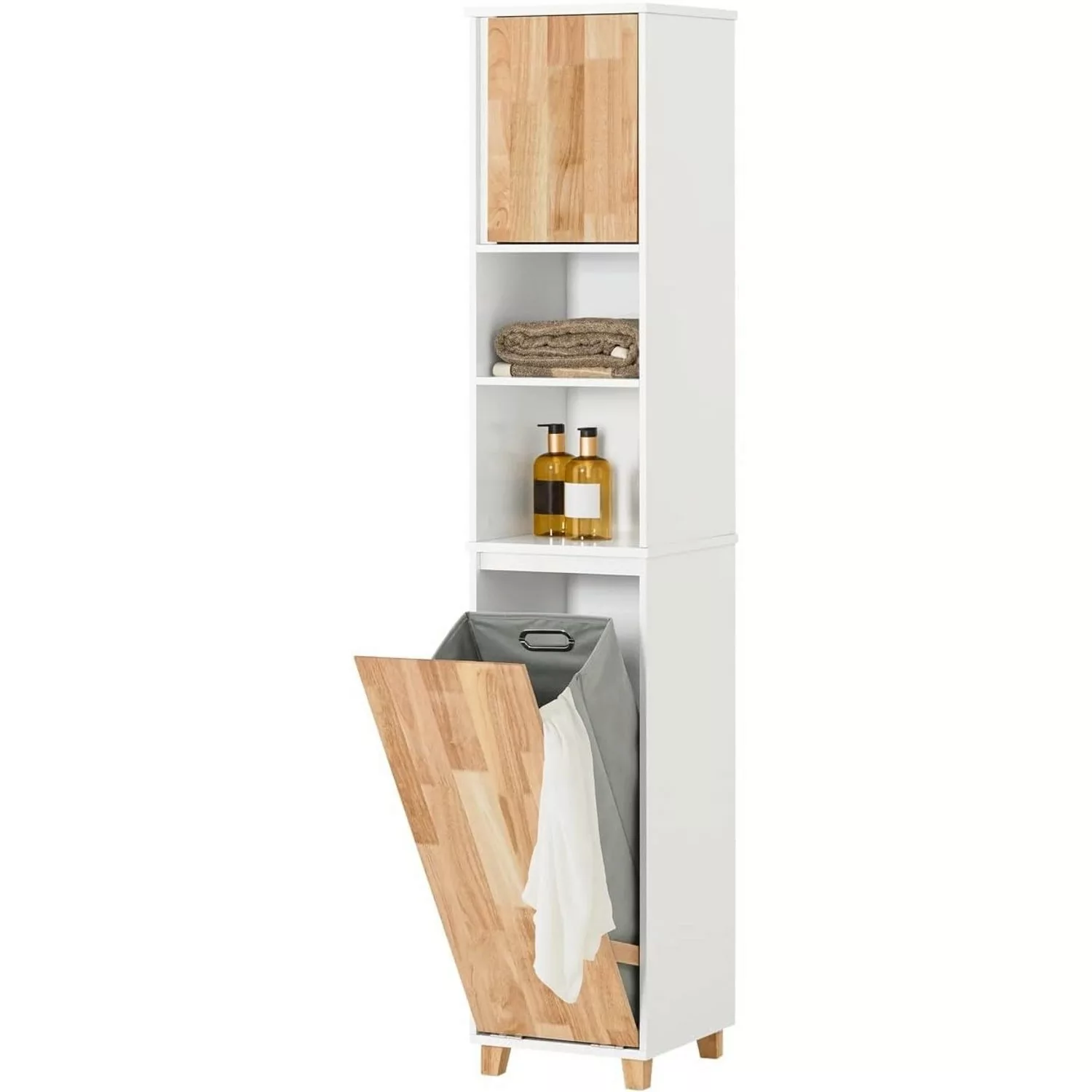 SoBuy Badezimmerschrank mit ausklappbarem Wäschesacken MDF Weiß BZR74-W günstig online kaufen