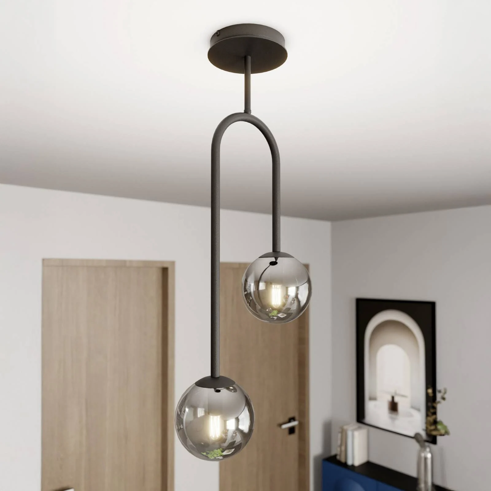 Deckenlampe Atria, rauchgrau/schwarz, Höhe 76 cm, 2-flg. günstig online kaufen