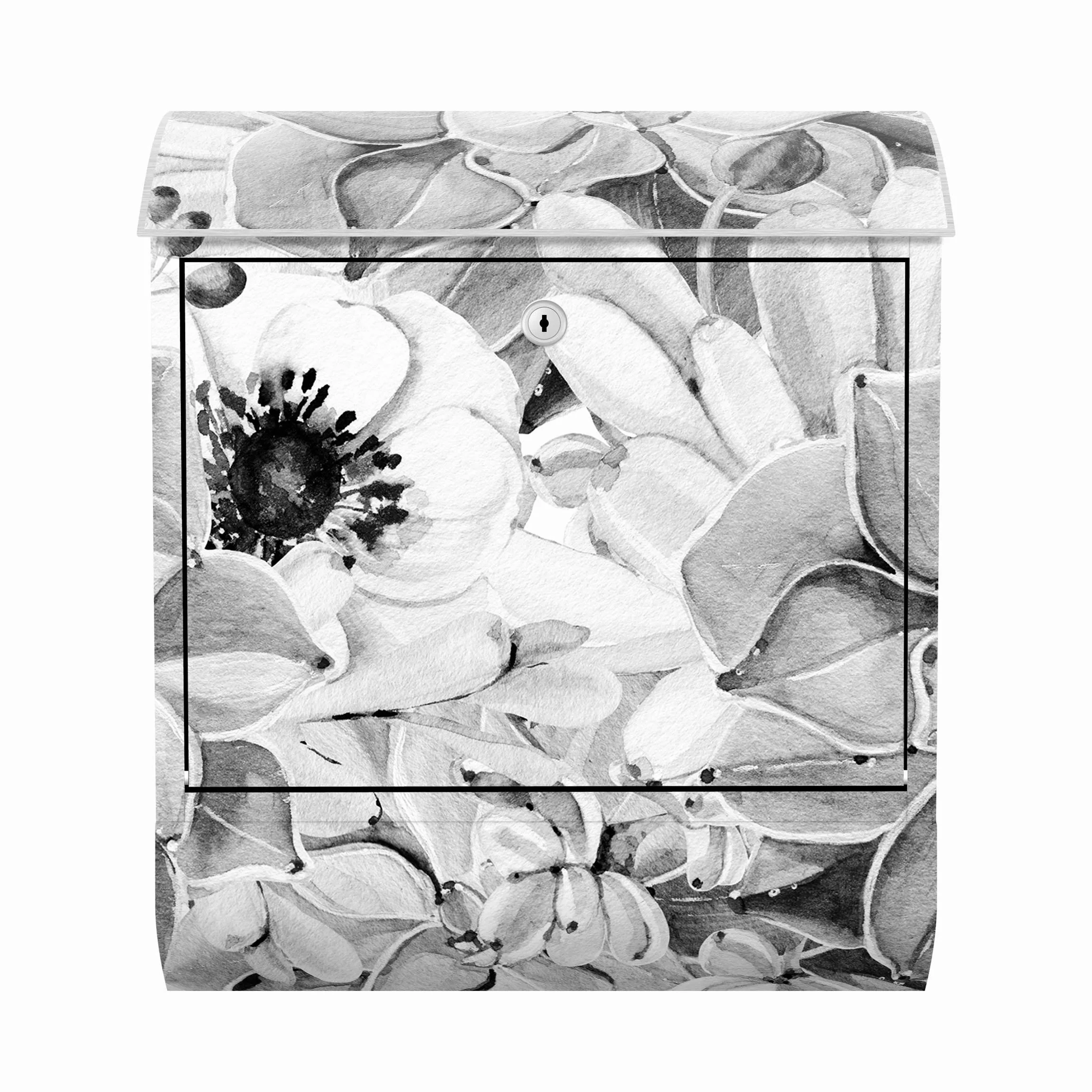 Briefkasten Aquarell Sukkulente mit Blüte in Schwarz Weiß günstig online kaufen