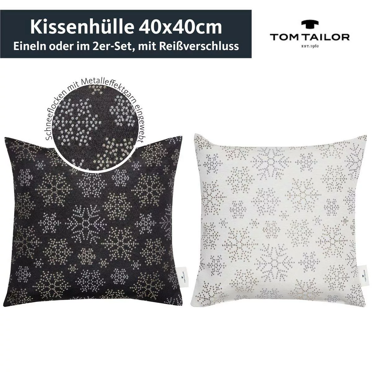 Kissenhuelle Astral • waschbar • Schneeflocken Muster - Schwarz / 2 Stueck günstig online kaufen