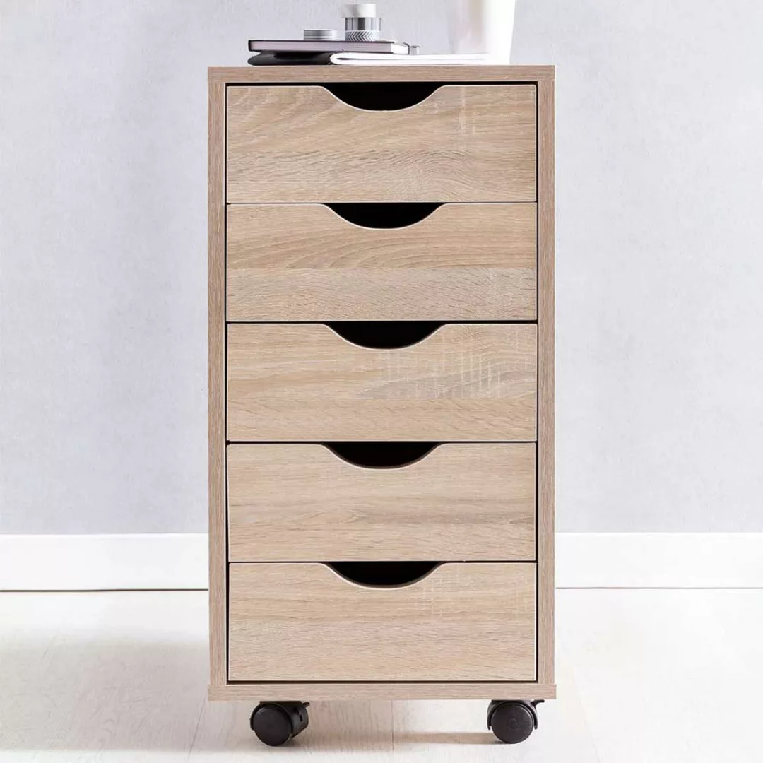 Schreibtischrollcontainer hoch mit fünf Schubladen Sonoma-Eiche günstig online kaufen