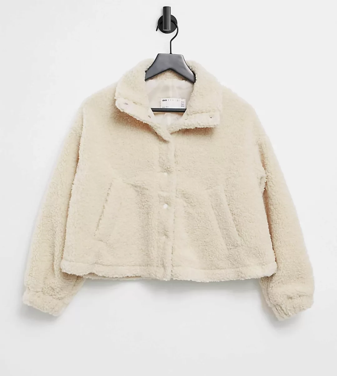 ASOS DESIGN Petite – Kurze Fleecejacke in Camel-Neutral günstig online kaufen