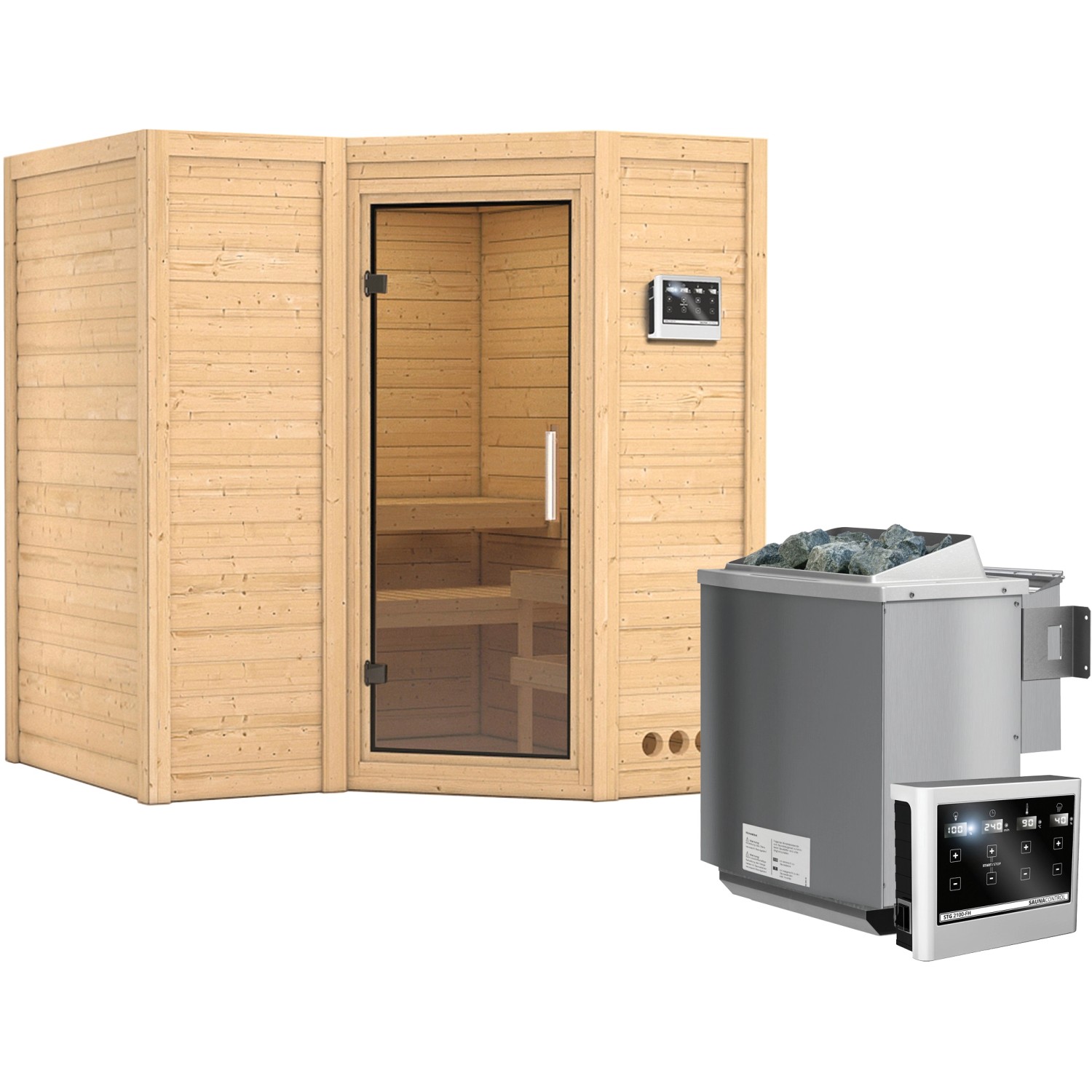 Woodfeeling Sauna Steena 1, Bio-Ofen, externe Steuerung Easy, Glastür günstig online kaufen