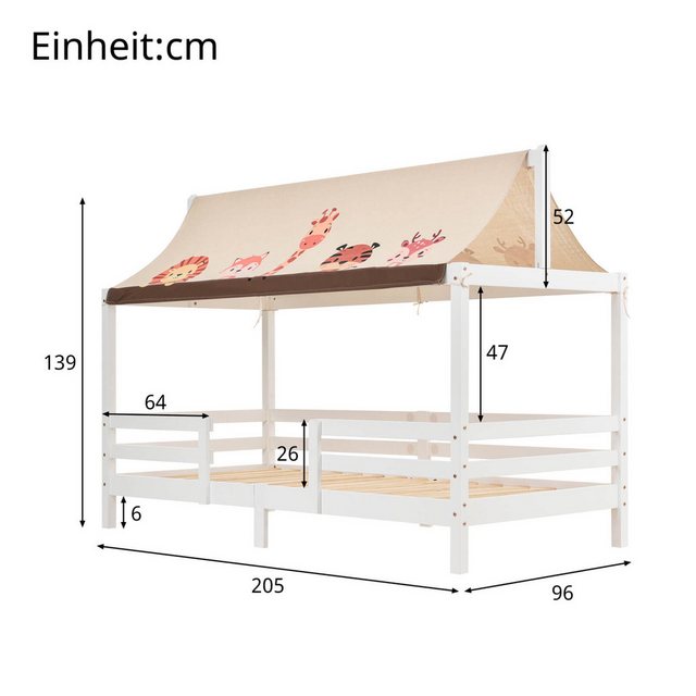 Furnishings Home Holzbett 90x200cm Massivholzbett Kinderbett mit Abdeckung günstig online kaufen