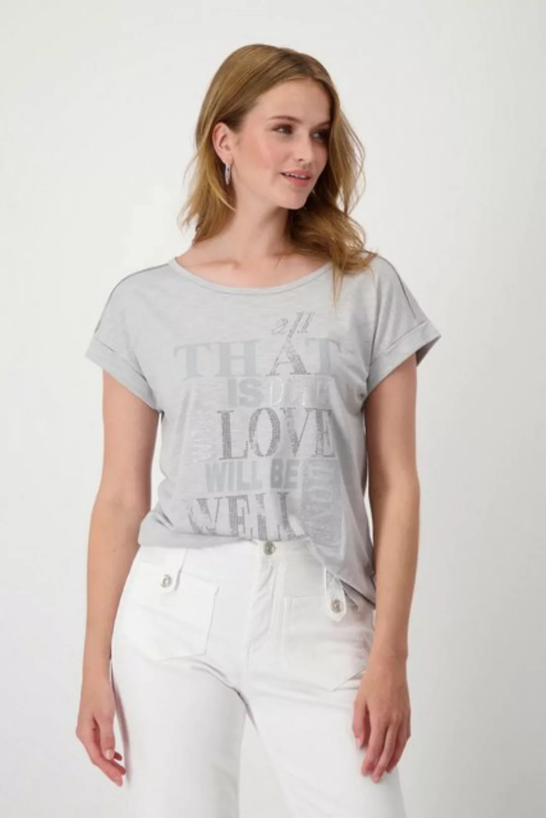 Monari Rundhalsshirt Shirt Schmuckschrift mit Folienglanzschrift und Glitze günstig online kaufen