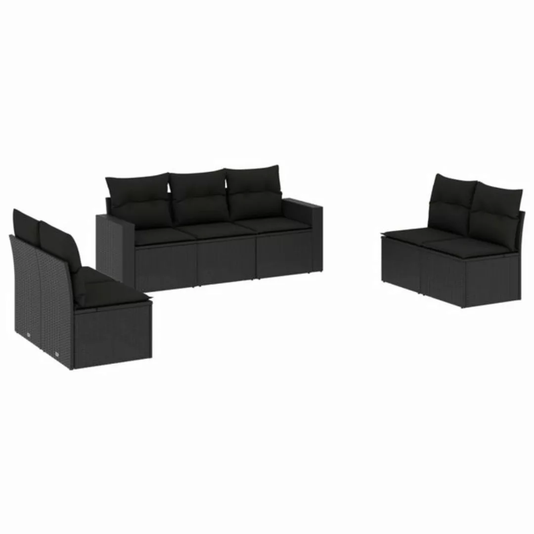 vidaXL Sofaelement 7-tlg. Garten-Sofagarnitur mit Kissen Schwarz Poly Ratta günstig online kaufen