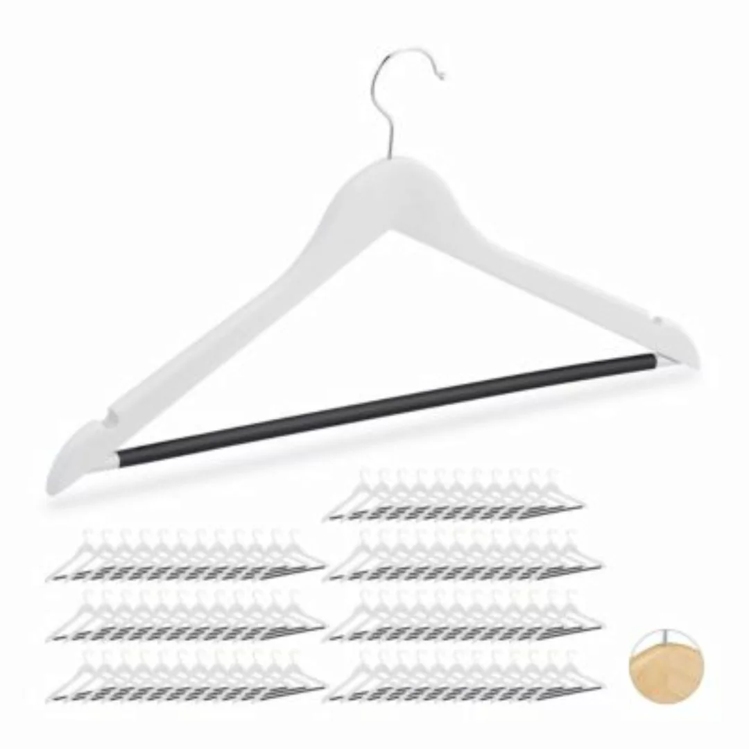 relaxdays 84 x Kleiderbügel aus Holz weiß günstig online kaufen
