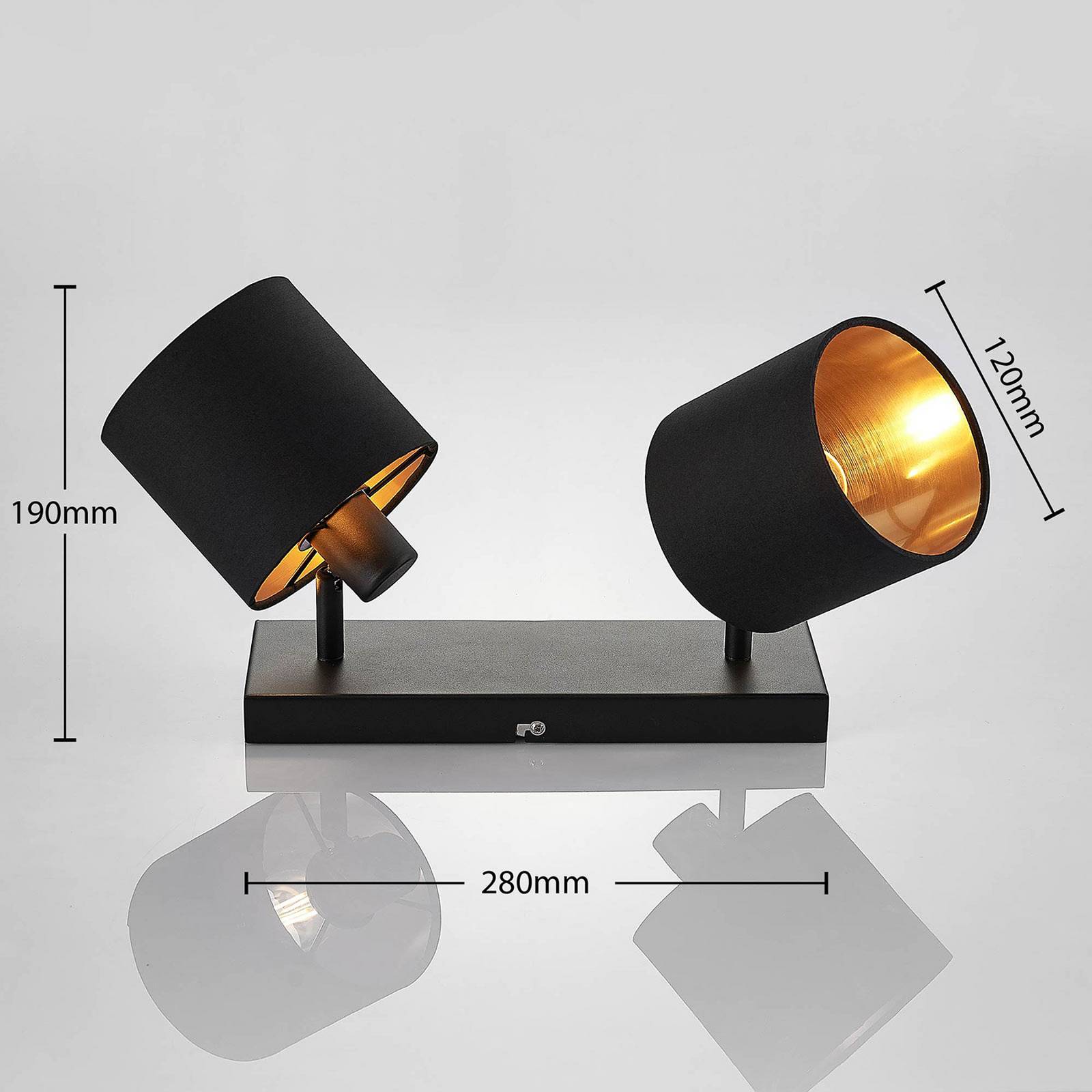 Stoff-Deckenlampe Vasilia in Schwarz-Gold, 2-fl. günstig online kaufen