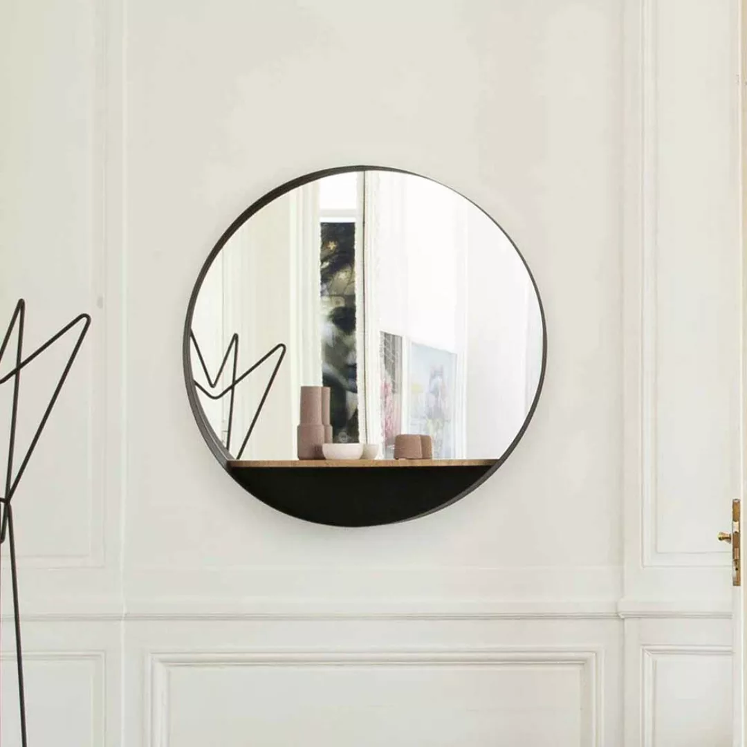 Garderoben Spiegel in Schwarz und Eiche Optik rund günstig online kaufen