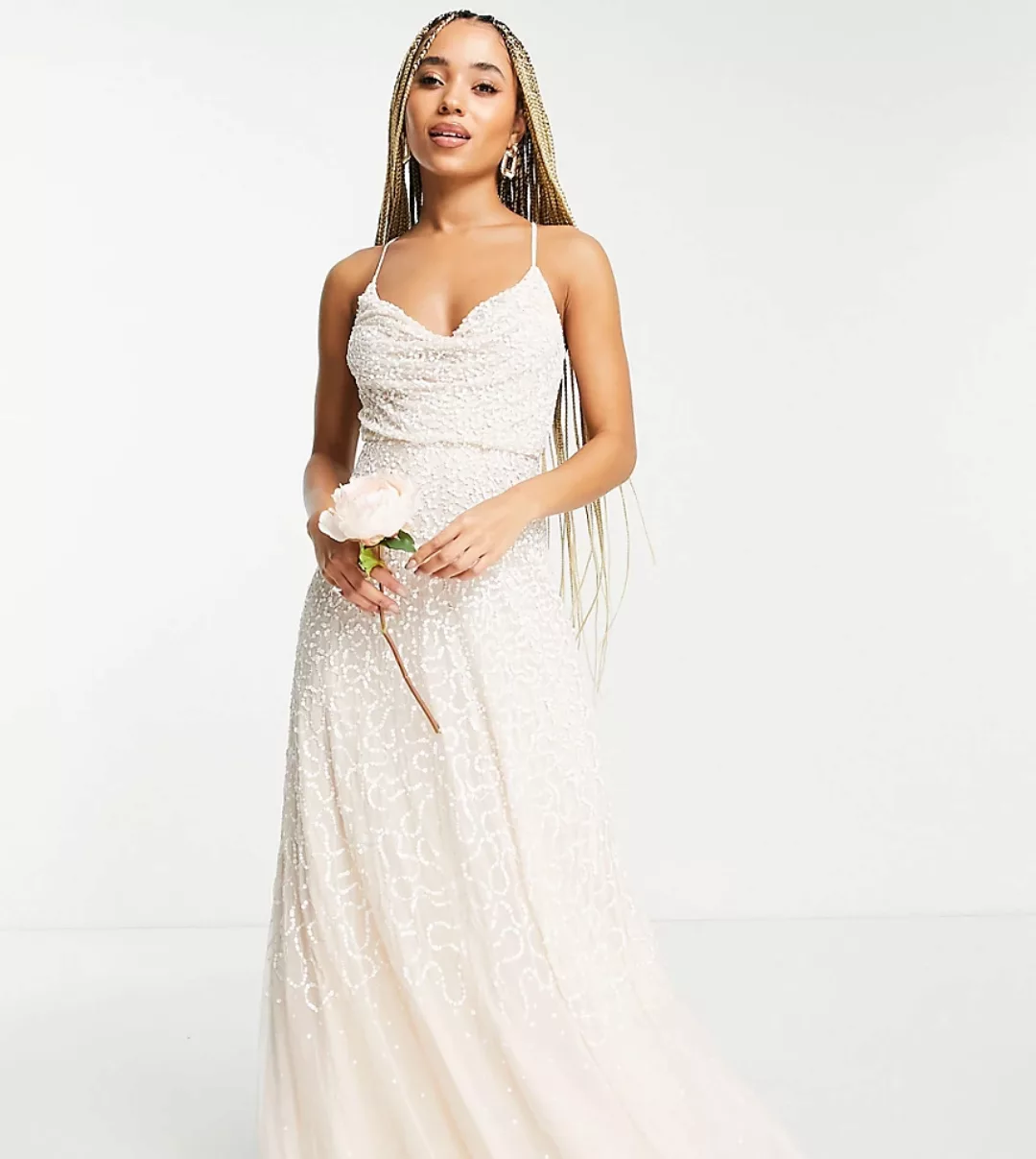 Starlet – Bridal – Midaxikleid mit Schalkragen und Strassverzierung-Weiß günstig online kaufen
