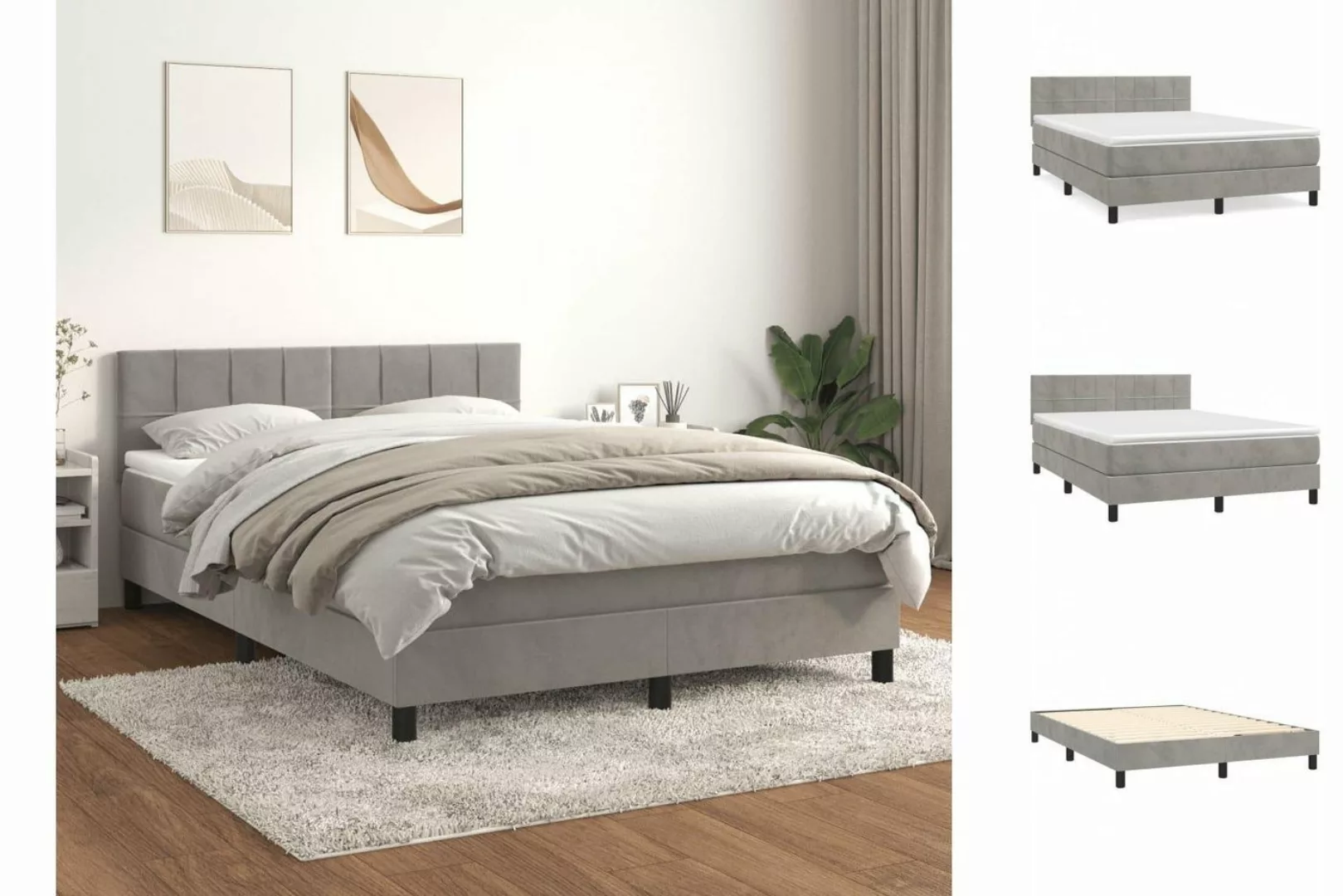 vidaXL Boxspringbett Boxspringbett mit Matratze Hellgrau 140x200 cm Samt Be günstig online kaufen