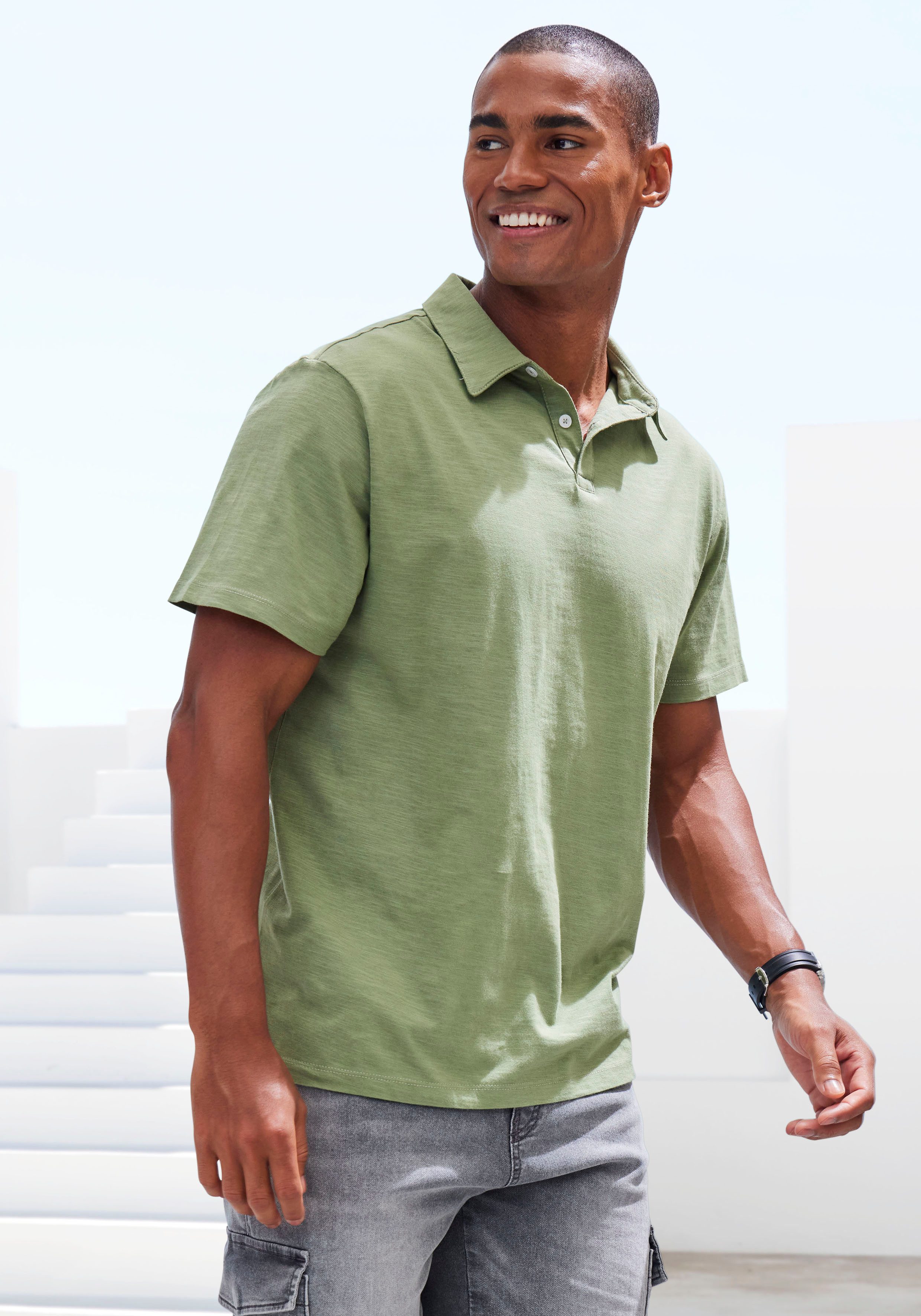 John Devin Poloshirt "mit Slub-Garn Struktur", (Packung, 2 tlg., 2er-Pack), günstig online kaufen