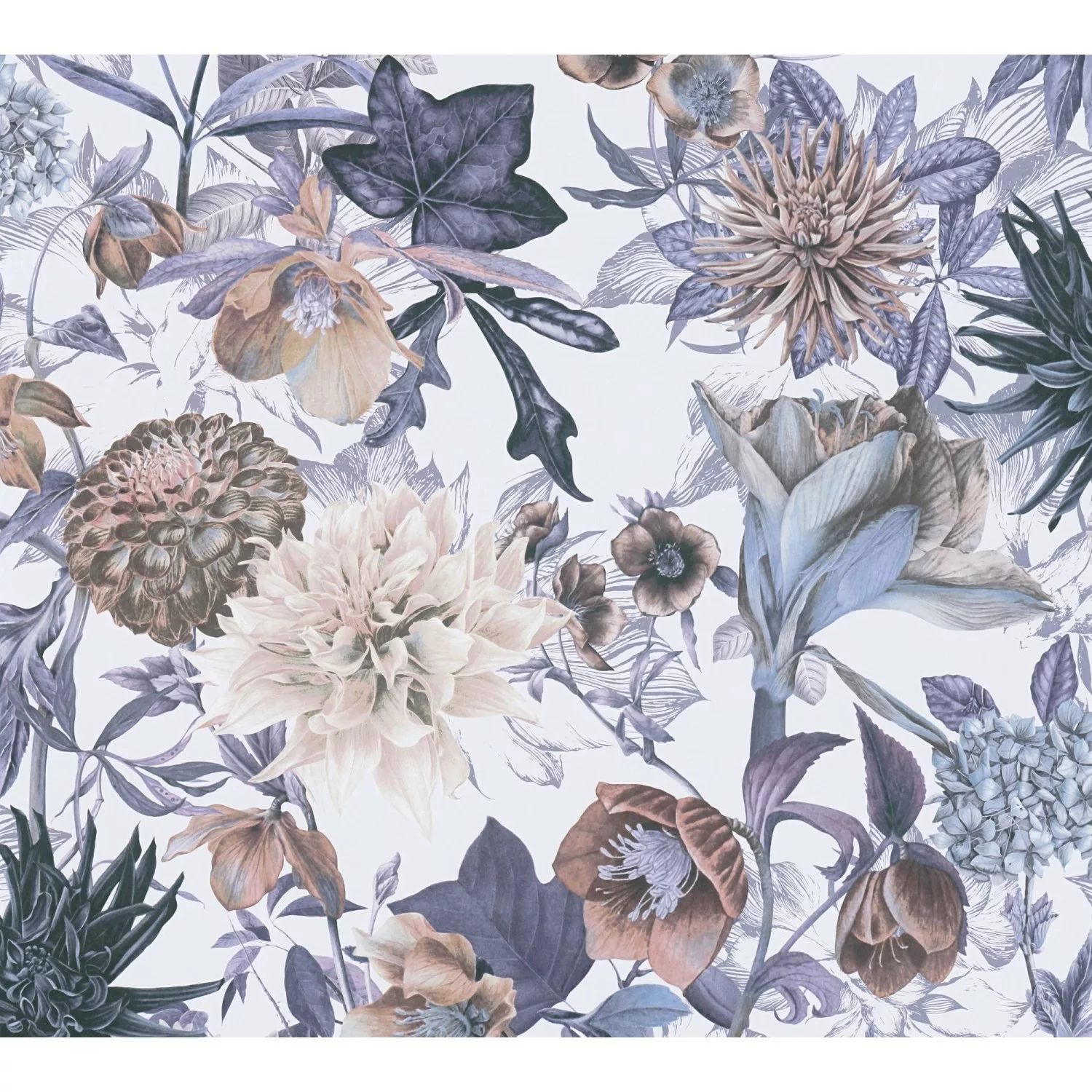 Vliestapete Blumenoptik Floral Matt glatt Blau Beige FSC® günstig online kaufen