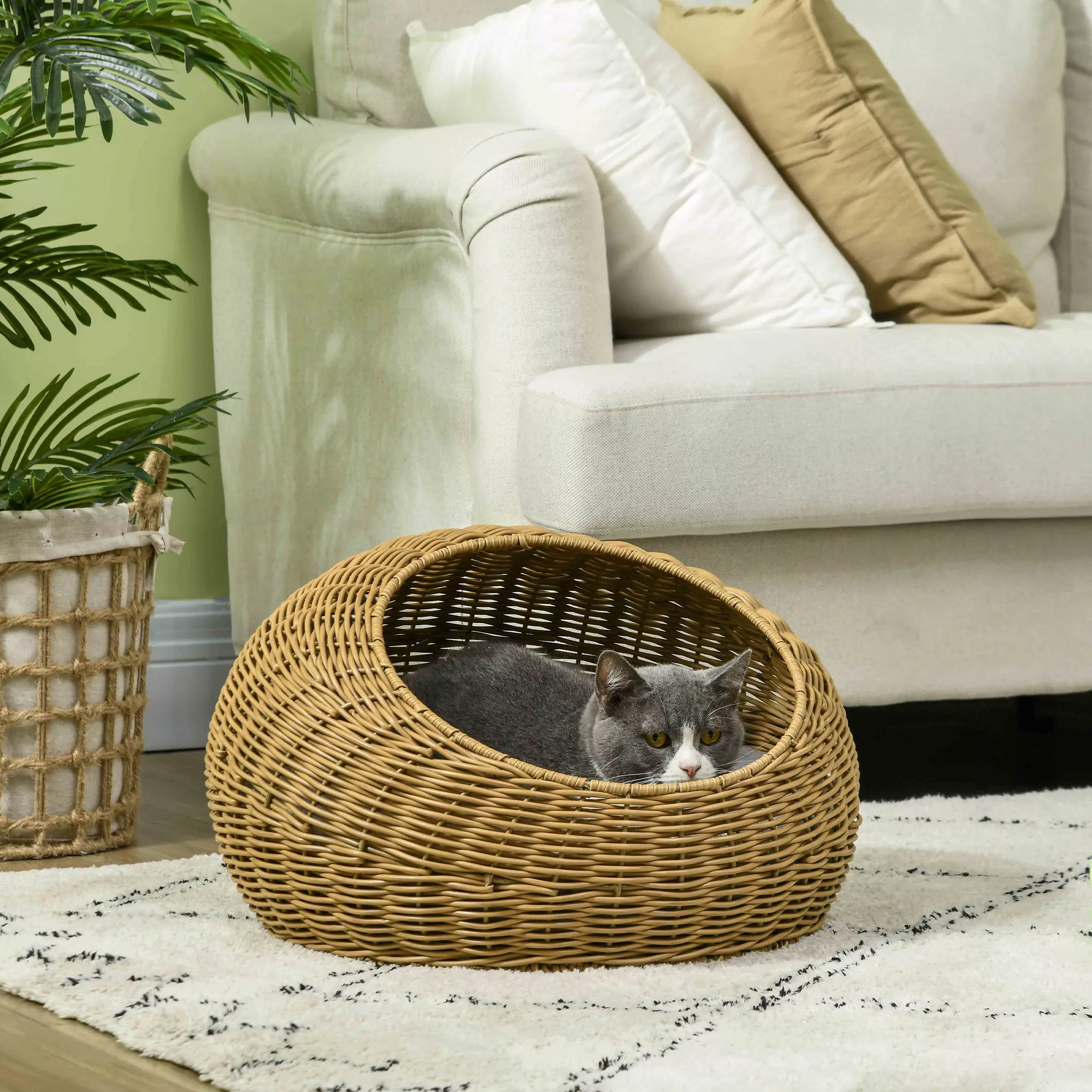 PawHut Rattan Katzenkorb Katzenhaus Katzenhütte mit Kissen für Katzen bis 4 günstig online kaufen