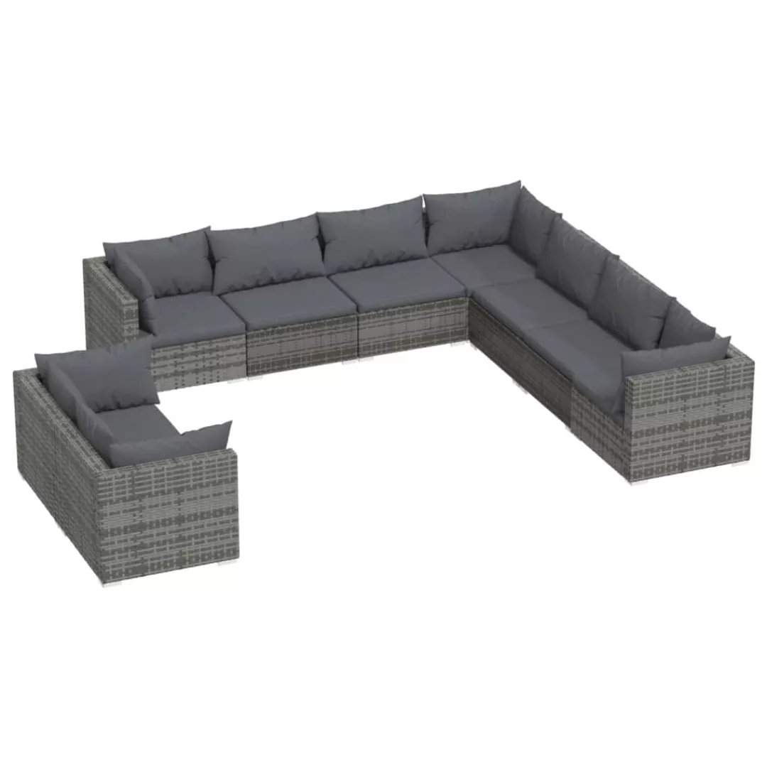 Vidaxl 9-tlg. Garten-lounge-set Mit Kissen Grau Poly Rattan günstig online kaufen