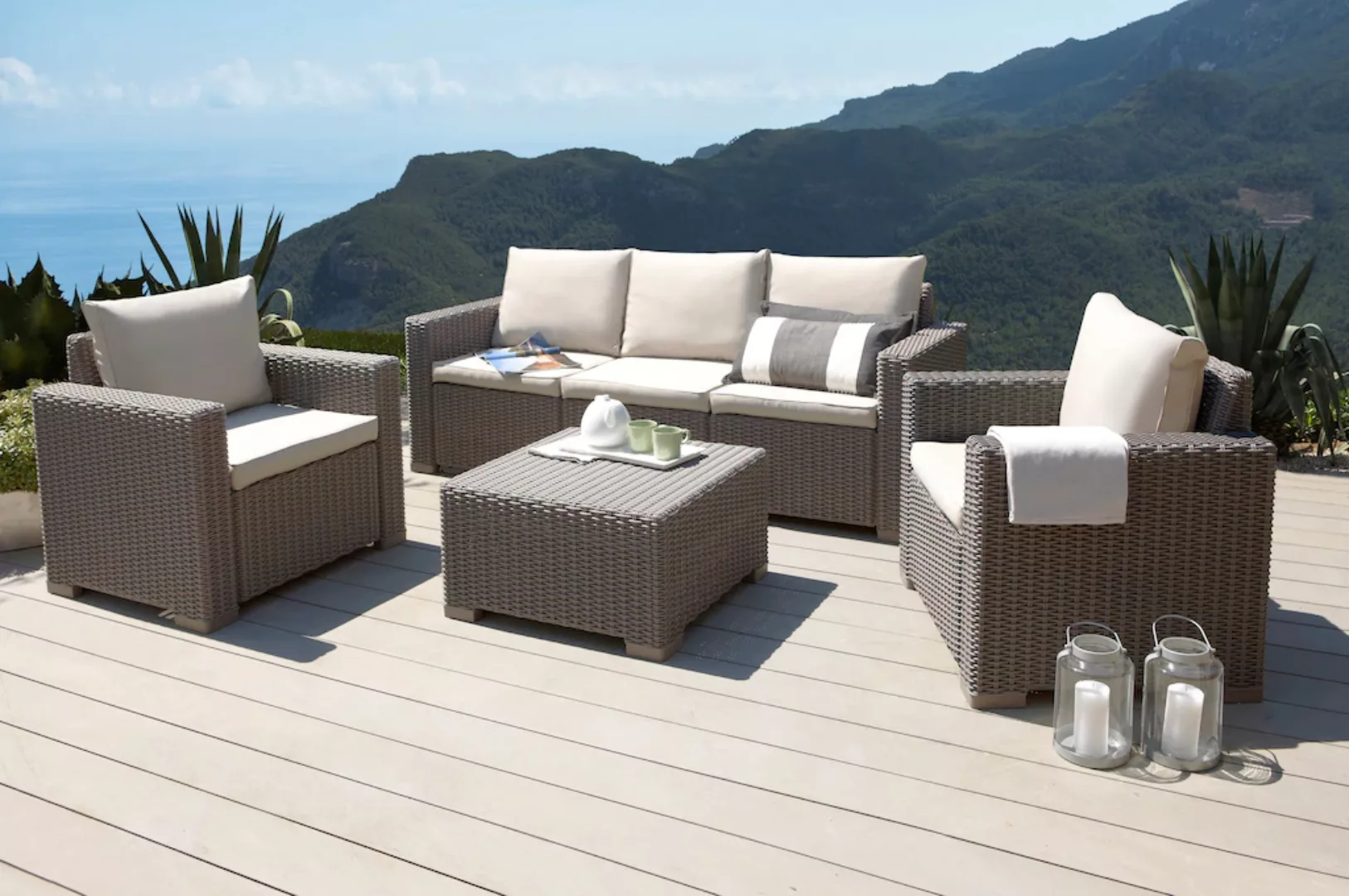 Best Garten-Lounge-Set Mombasa 4-teilig aus Polyrattan Cappuccino/Sand günstig online kaufen