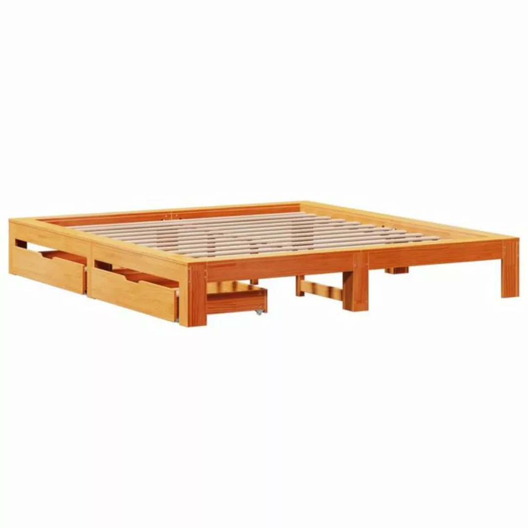 vidaXL Bett Massivholzbett ohne Matratze Wachsbraun 200x200 Kiefernholz günstig online kaufen